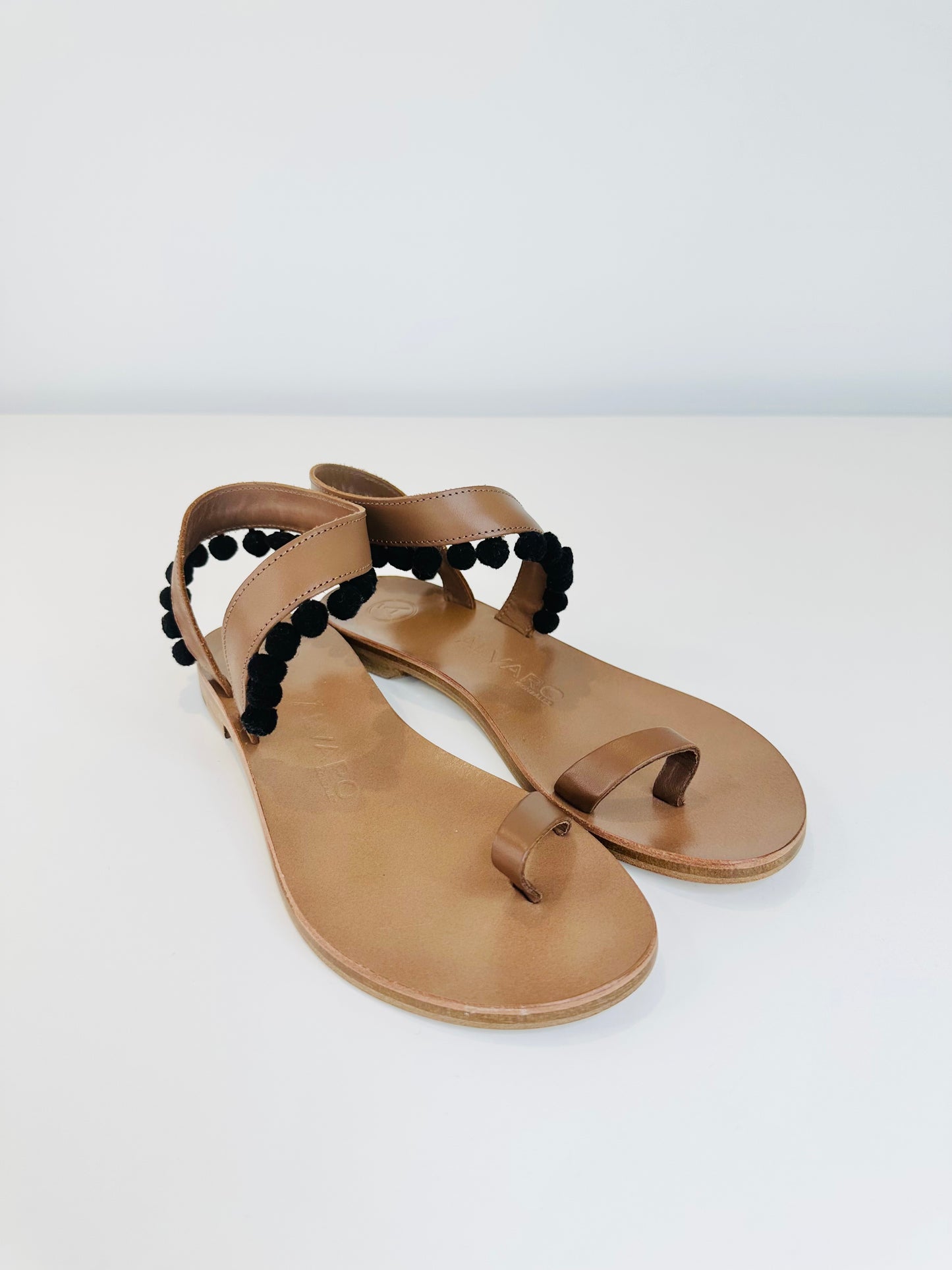 Pompom Leather Sandals - Size 40