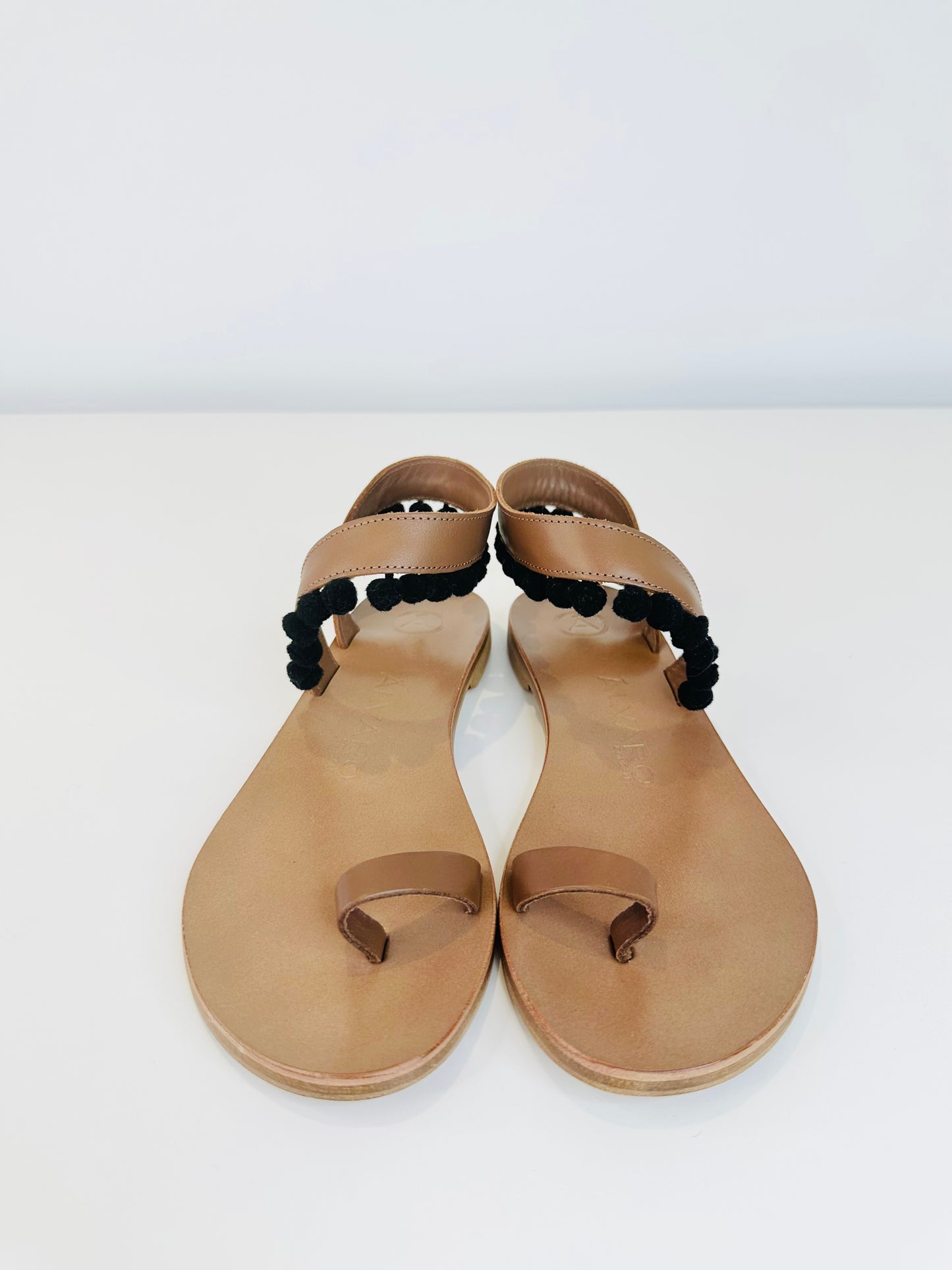 Pompom Leather Sandals - Size 40