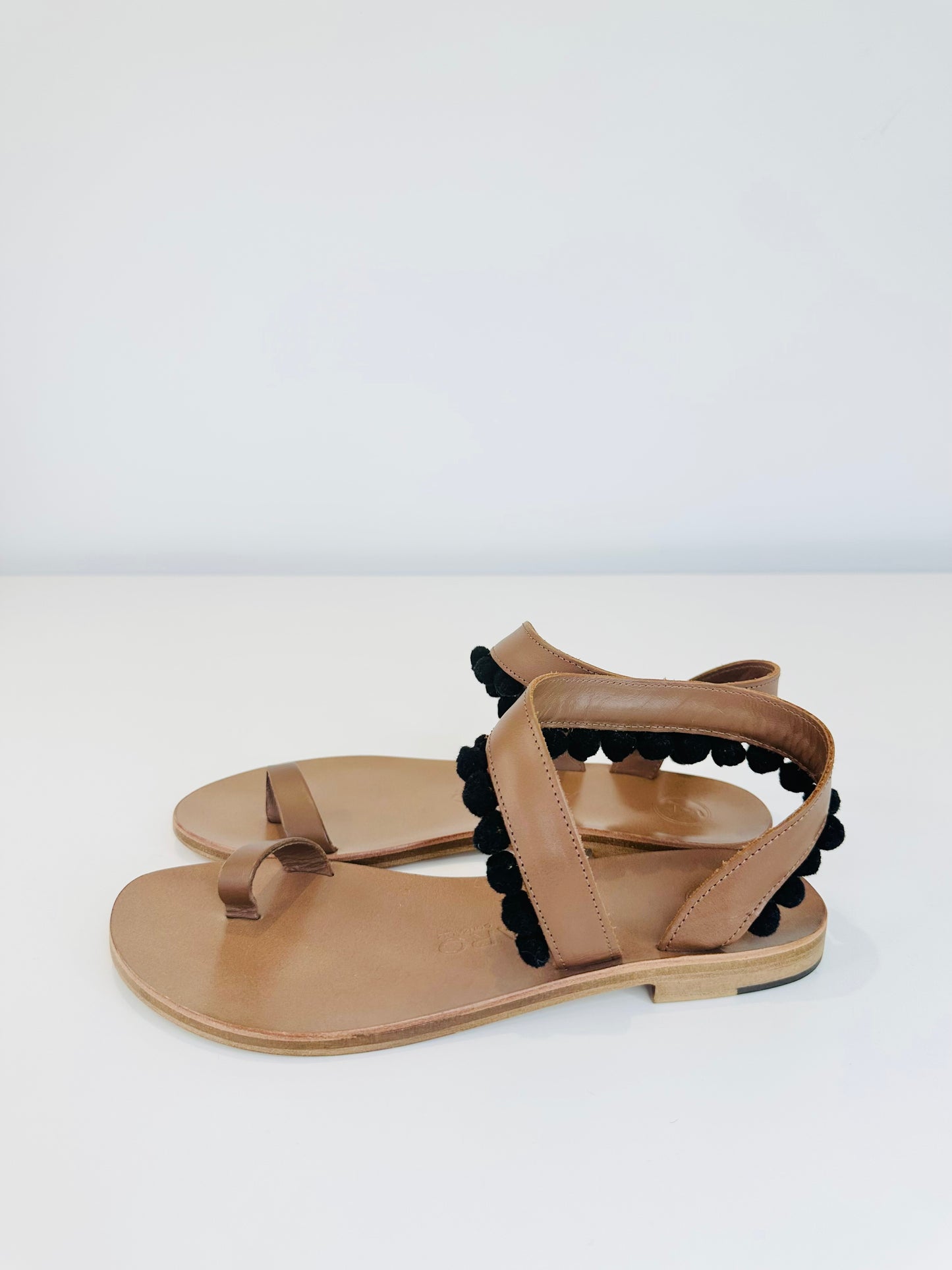 Pompom Leather Sandals - Size 40