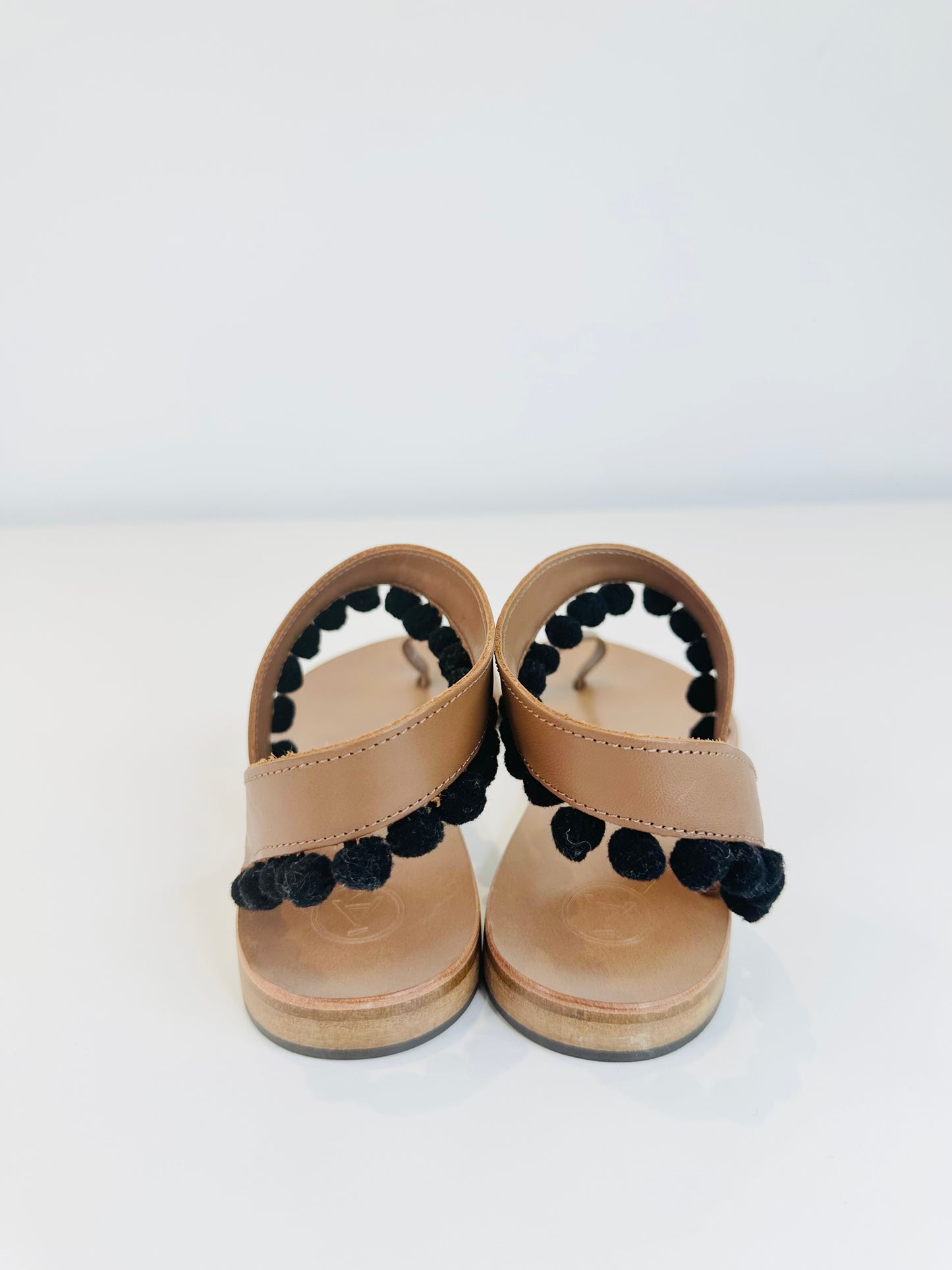 Pompom Leather Sandals - Size 40