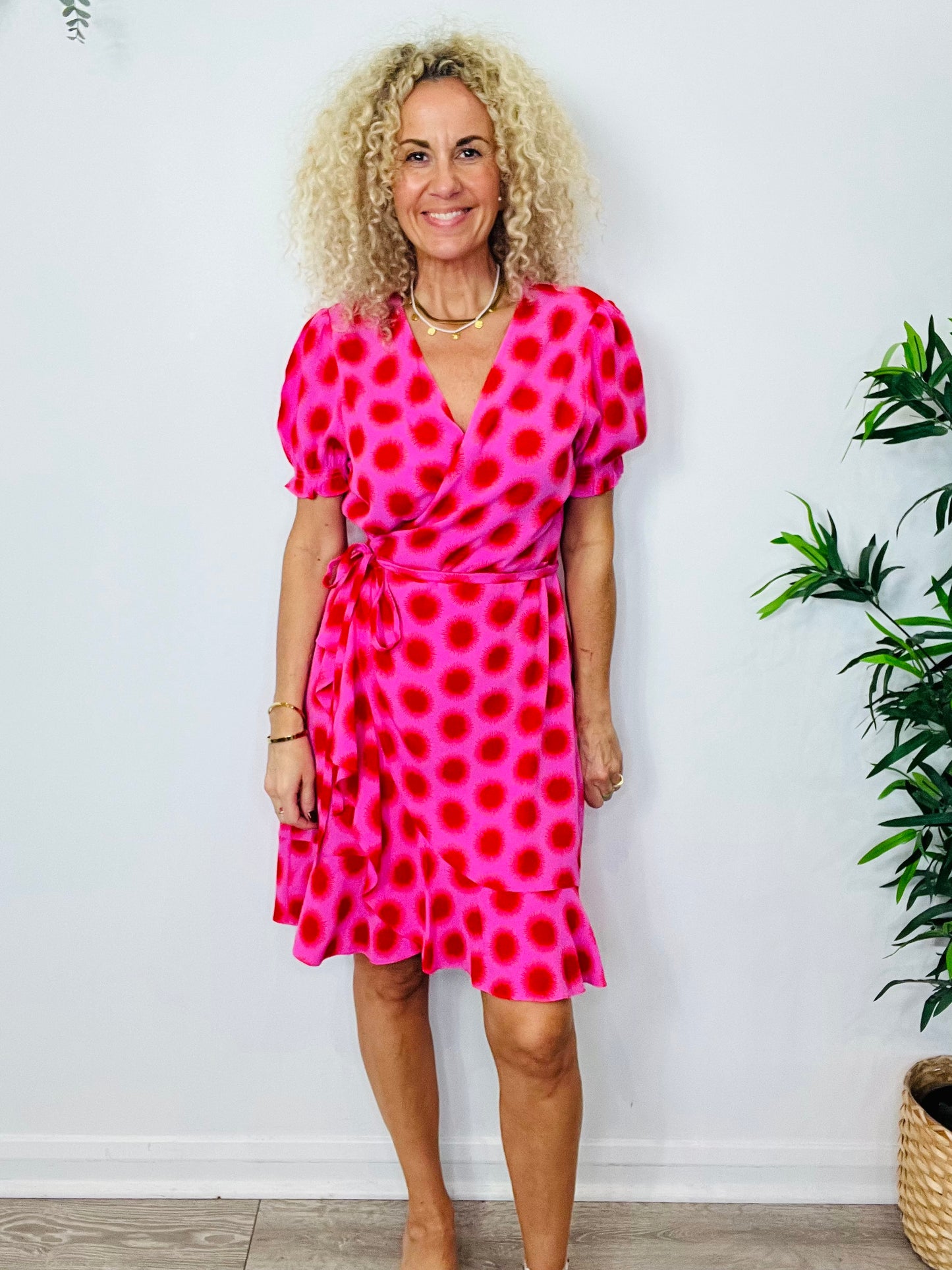 Patterned Wrap Dress - Size L