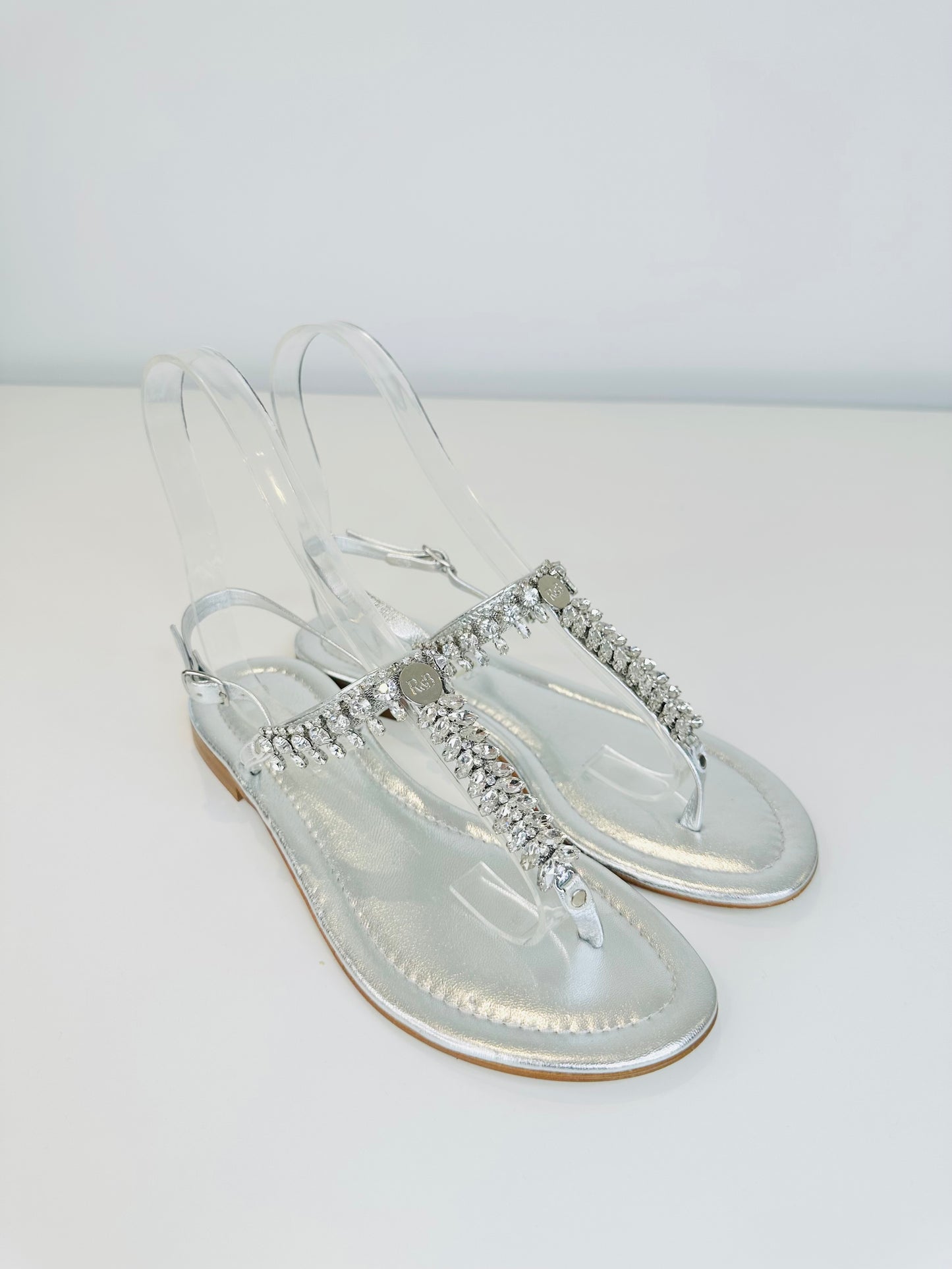 Crystal Leather Sandals - Size 38