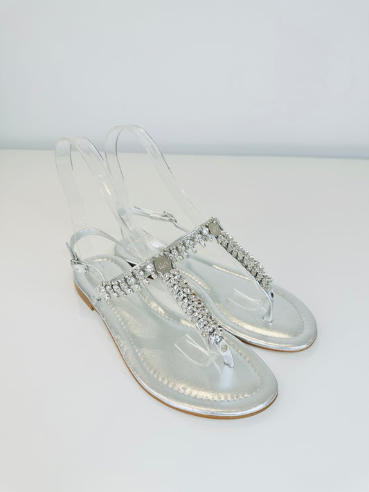 Crystal Leather Sandals - Size 38