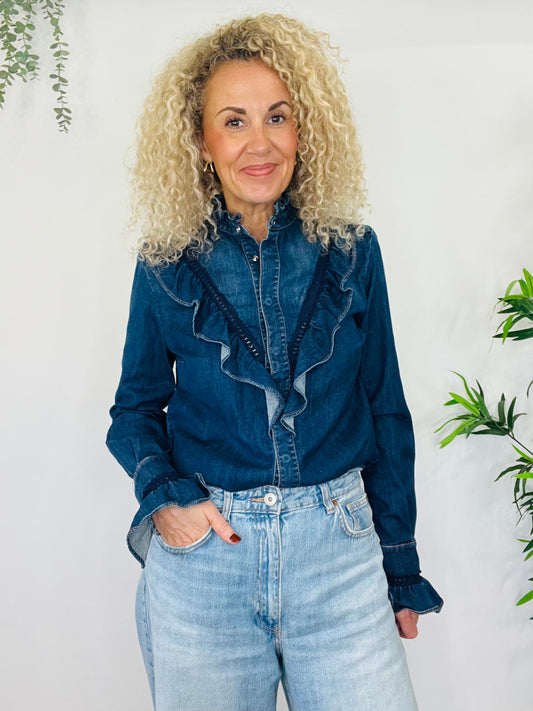 Frill Denim Shirt - Size 42IT