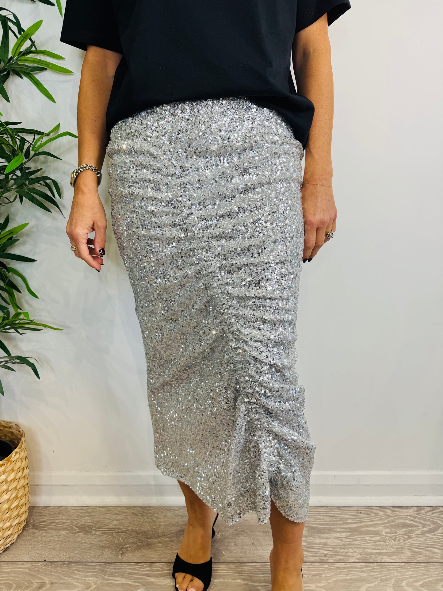 Ruched Sequin Skirt - Size S