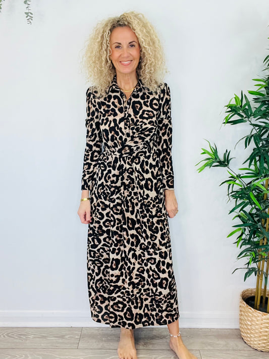 Leopard Print Maxi Dress - Size 38