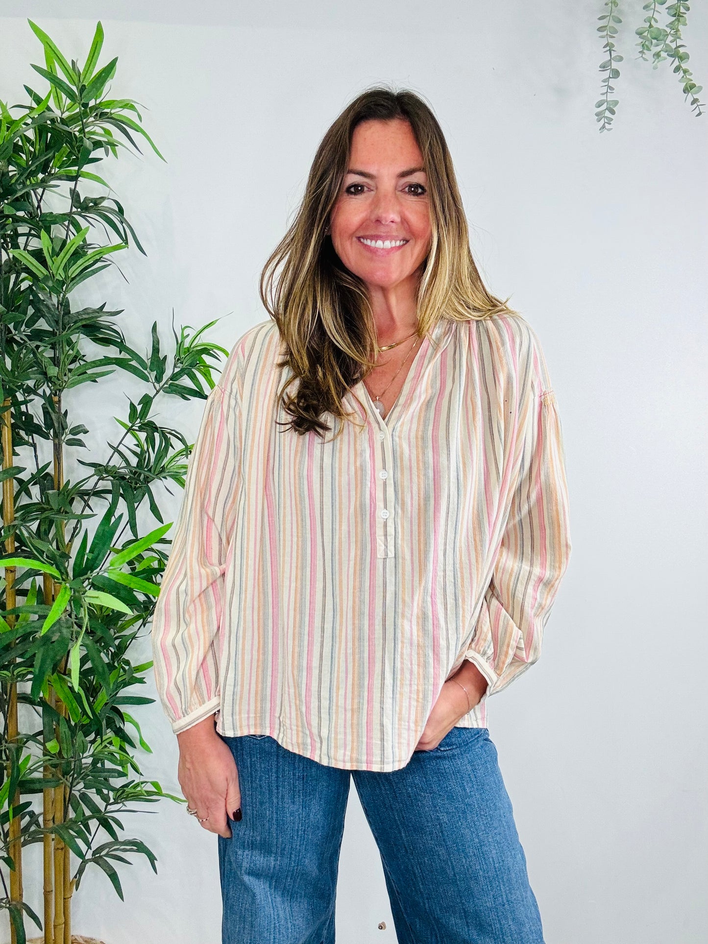 Striped Cotton Blouse - Size 34