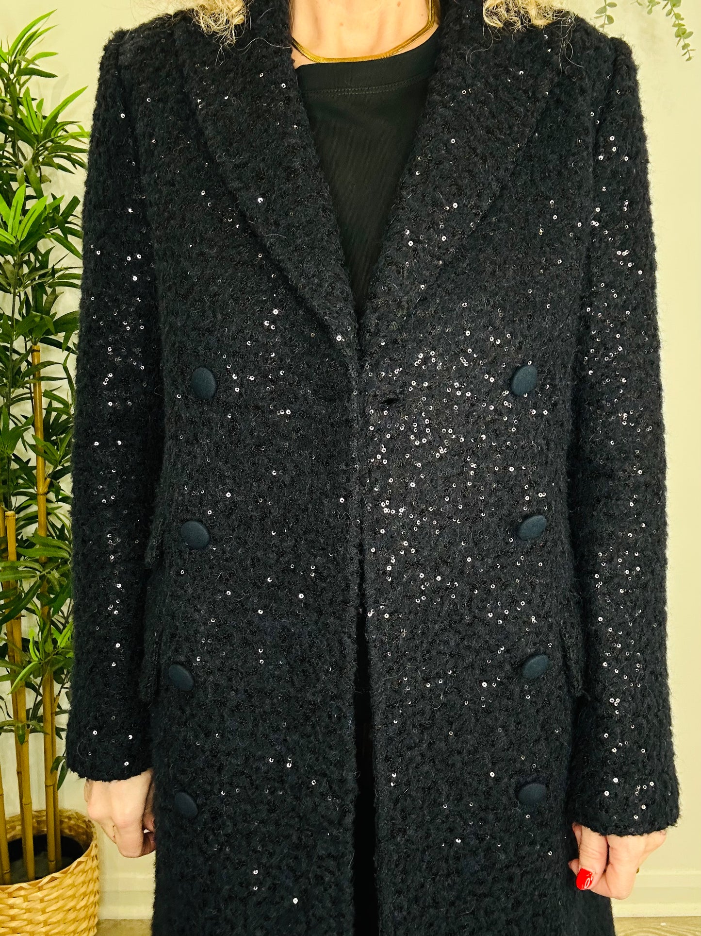 Sequin Wool Coat - Size 10