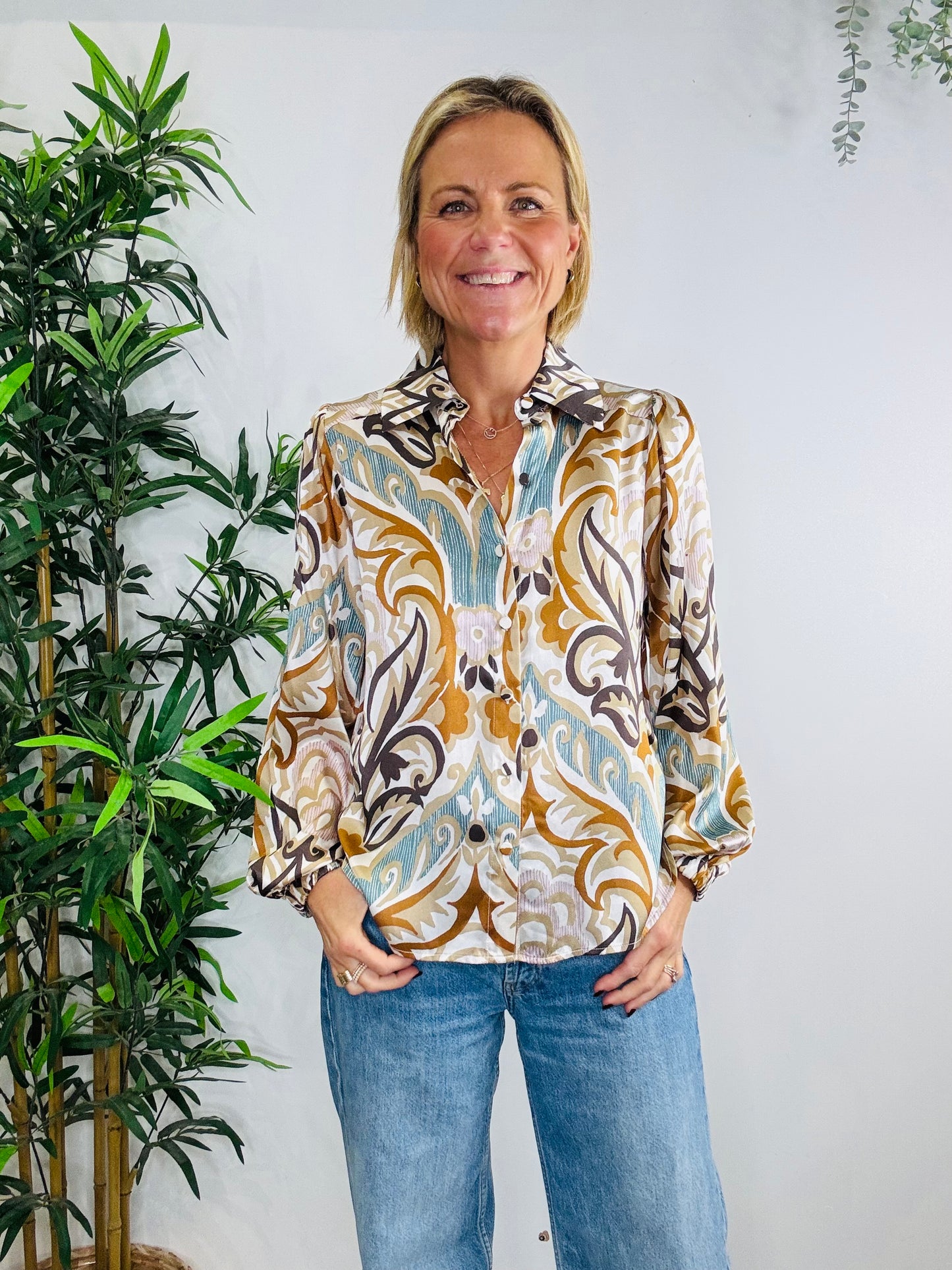 Patterned Silk Shirt - Size XS