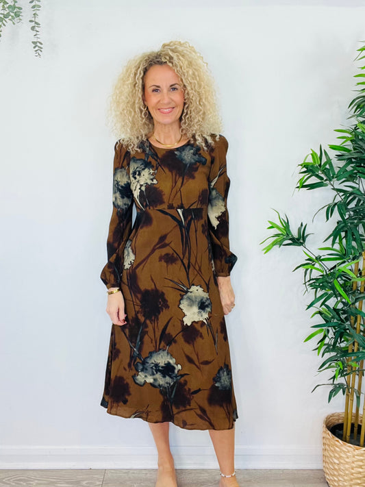 Patterned Midi Dress - Size 10