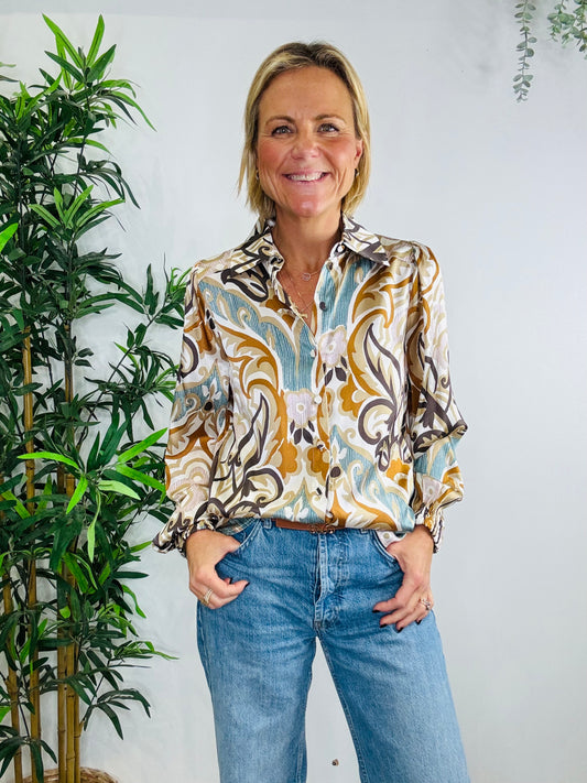 Patterned Silk Shirt - Size XS