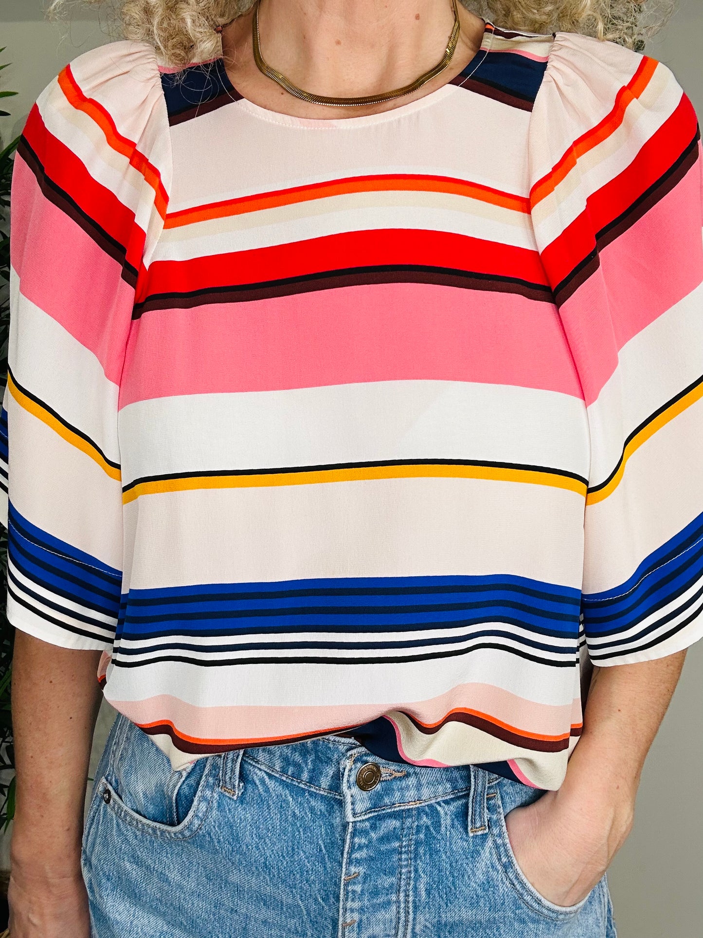 Striped Silk Top - Size M