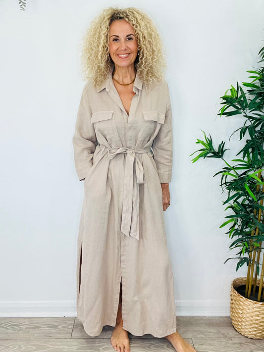 Linen Shirt Dress - Size L