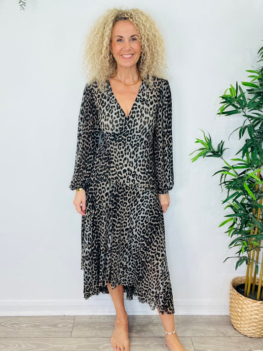 Leopard Print Wrap Dress - Size 38