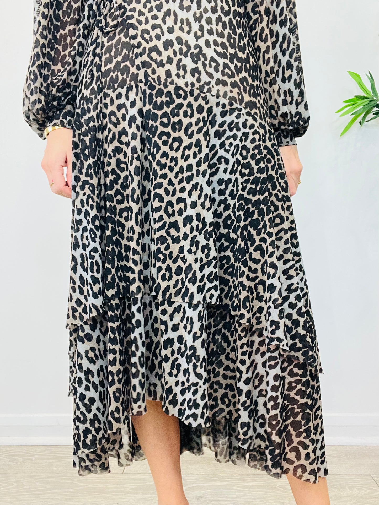 Leopard Print Wrap Dress - Size 38