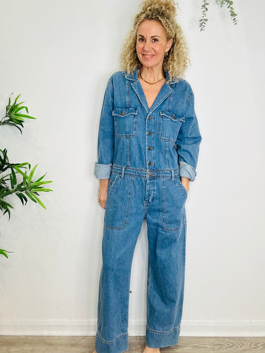 Embroidered Denim Jumpsuit - Size 42