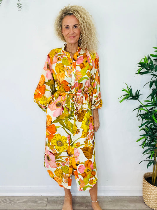 Floral Linen Dress - Size 6