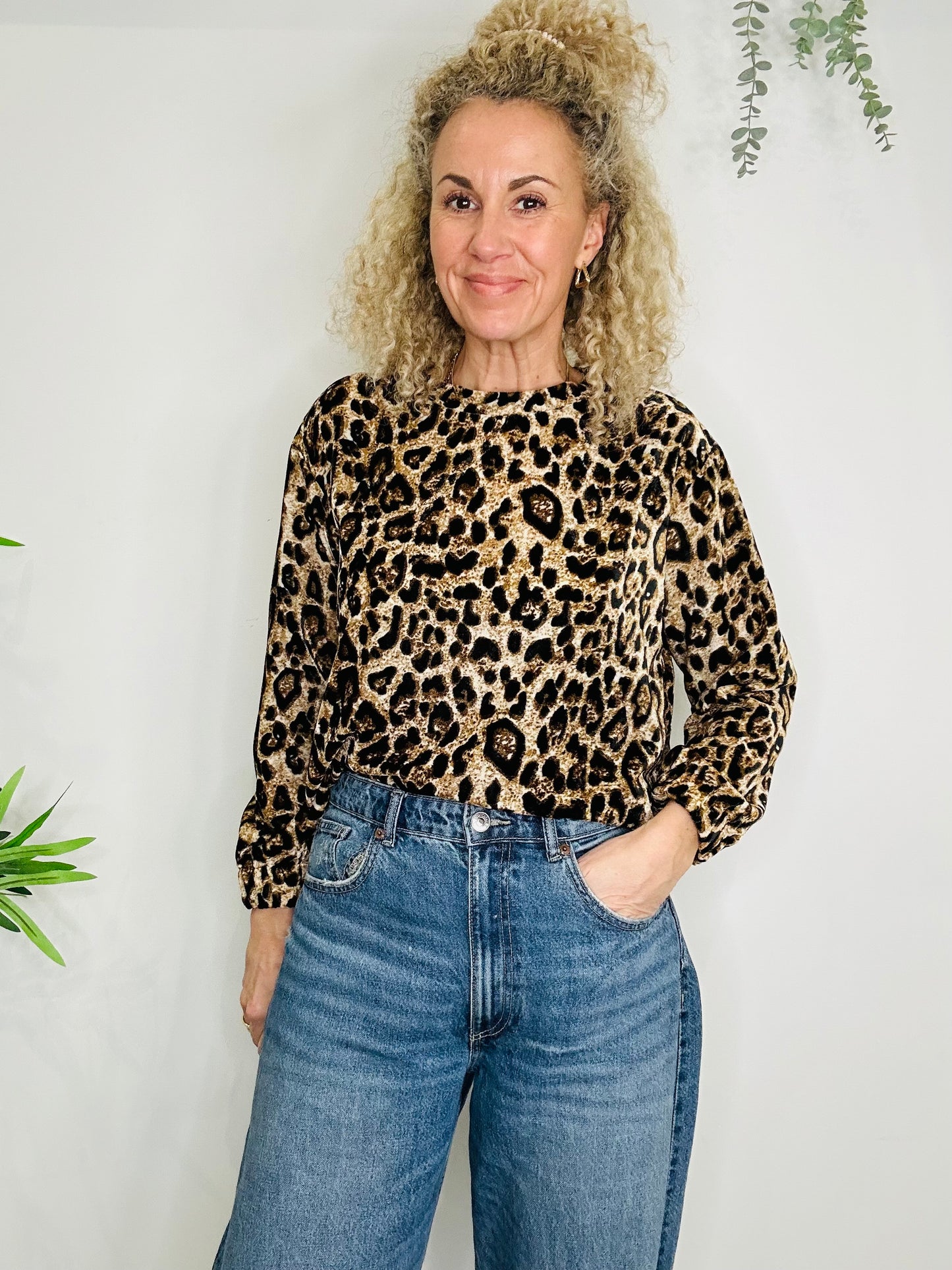 Velvet Leopard Print Top - Size S