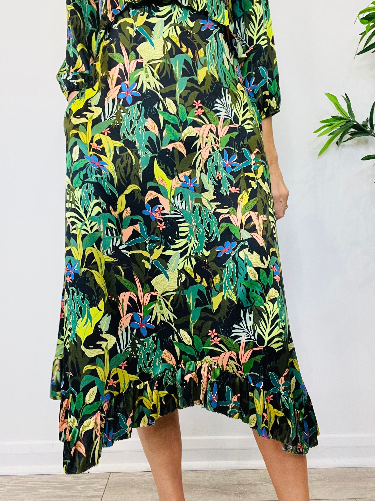 Silk Leaf Print Dress - Size XS