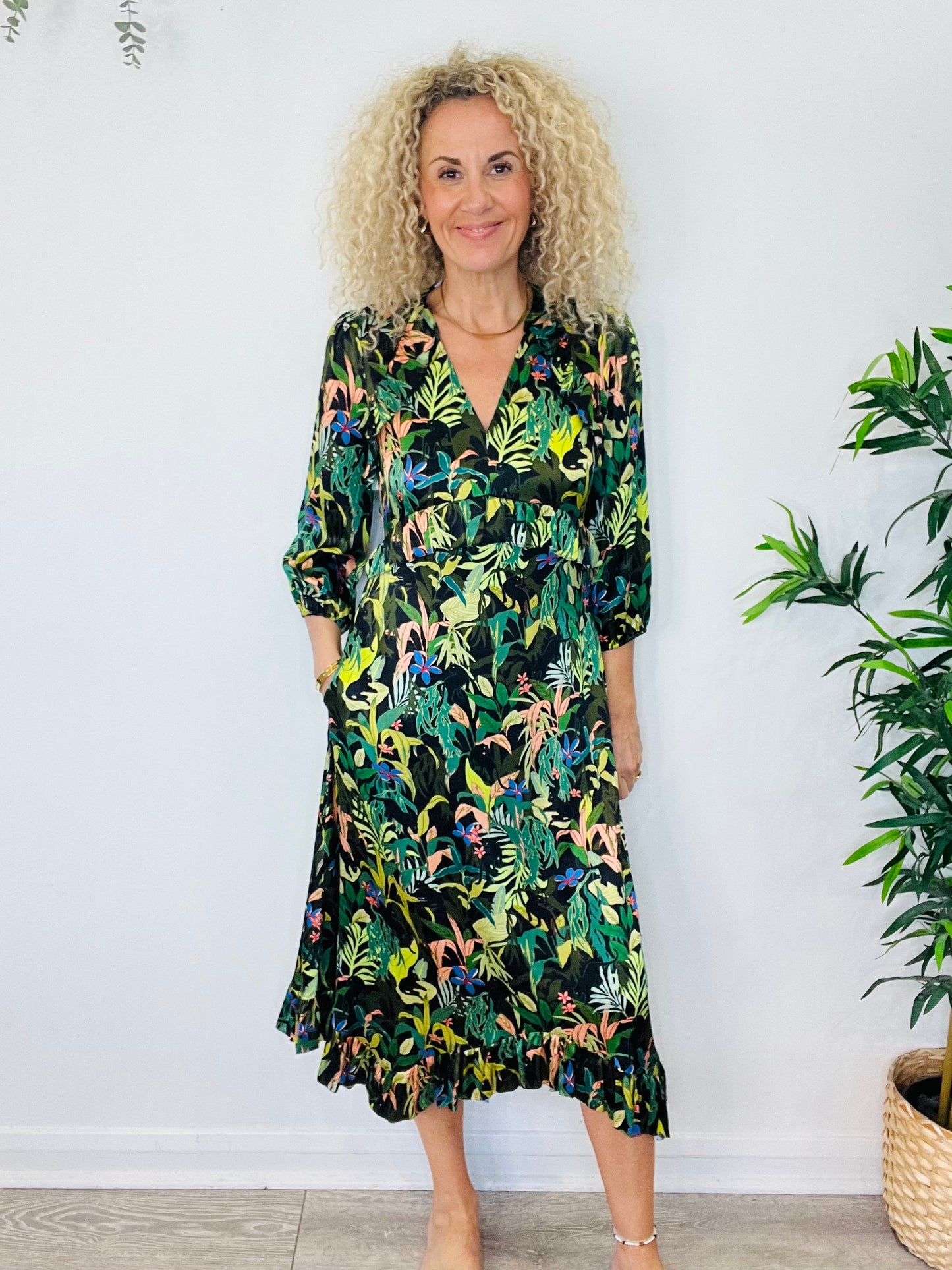 Silk Leaf Print Dress - Size XS
