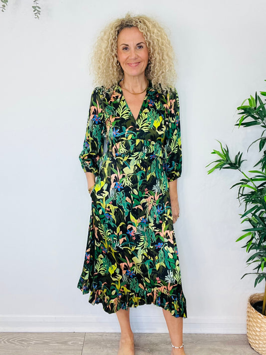 Silk Leaf Print Dress - Size XS