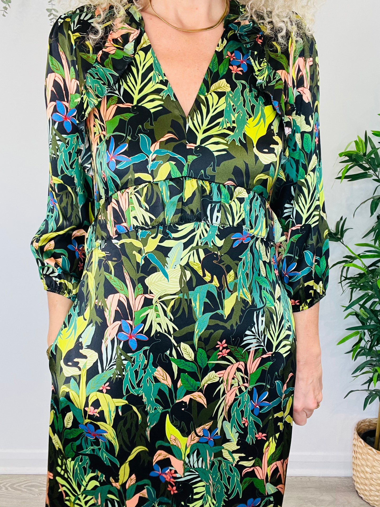 Silk Leaf Print Dress - Size XS