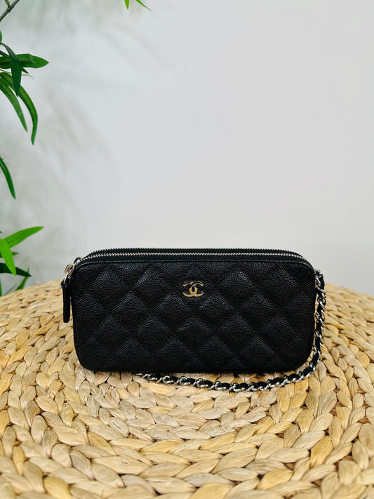 Quilted Caviar Leather Double Zip Woc