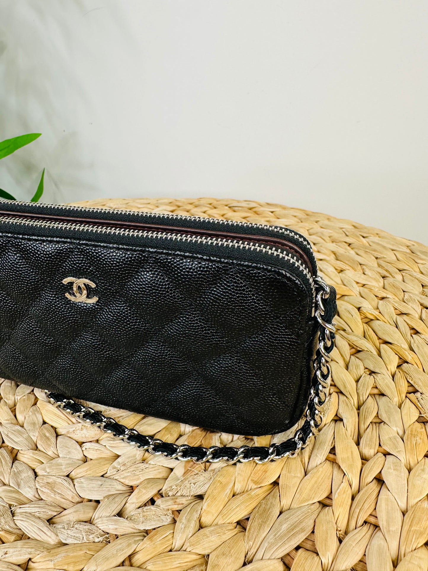 Quilted Caviar Leather Double Zip Woc