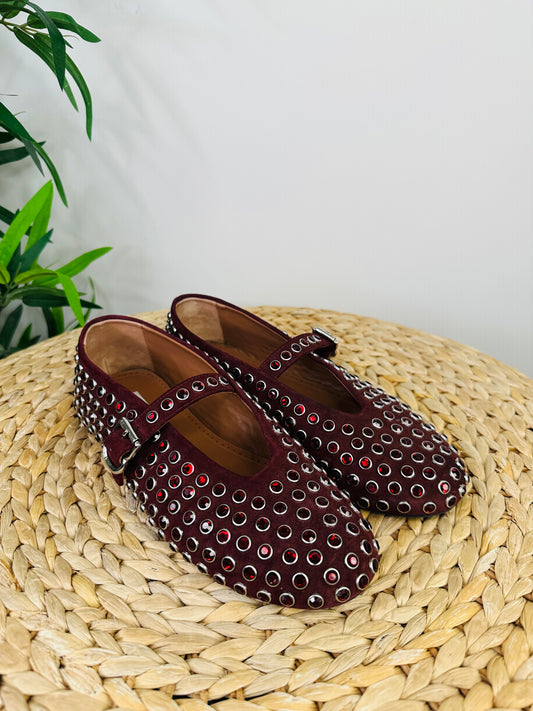 Embellished Suede Ballet Flats - Size 39