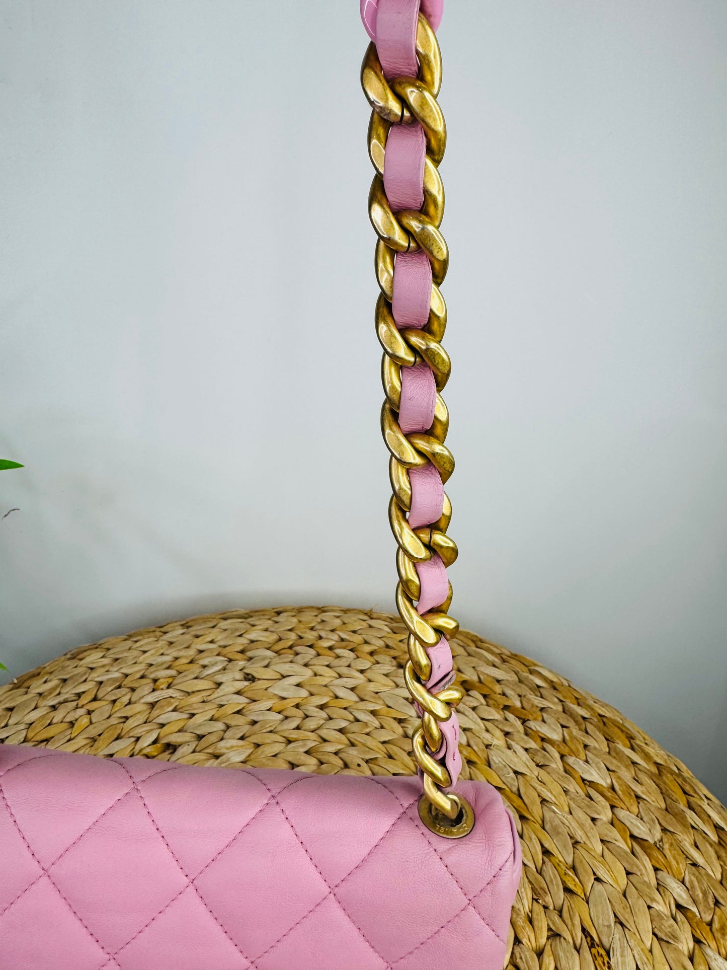 Quilted Leather Lacquered Chain Flap Bag