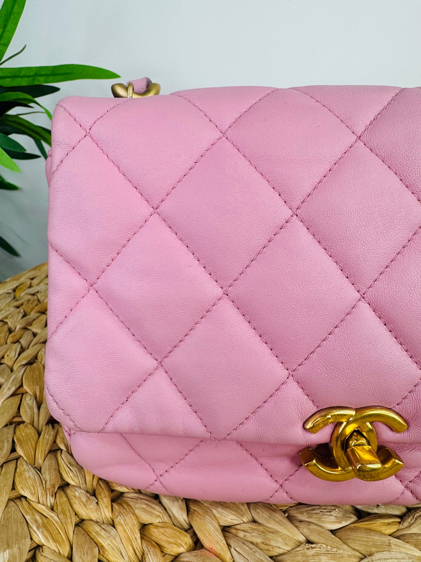 Quilted Leather Lacquered Chain Flap Bag