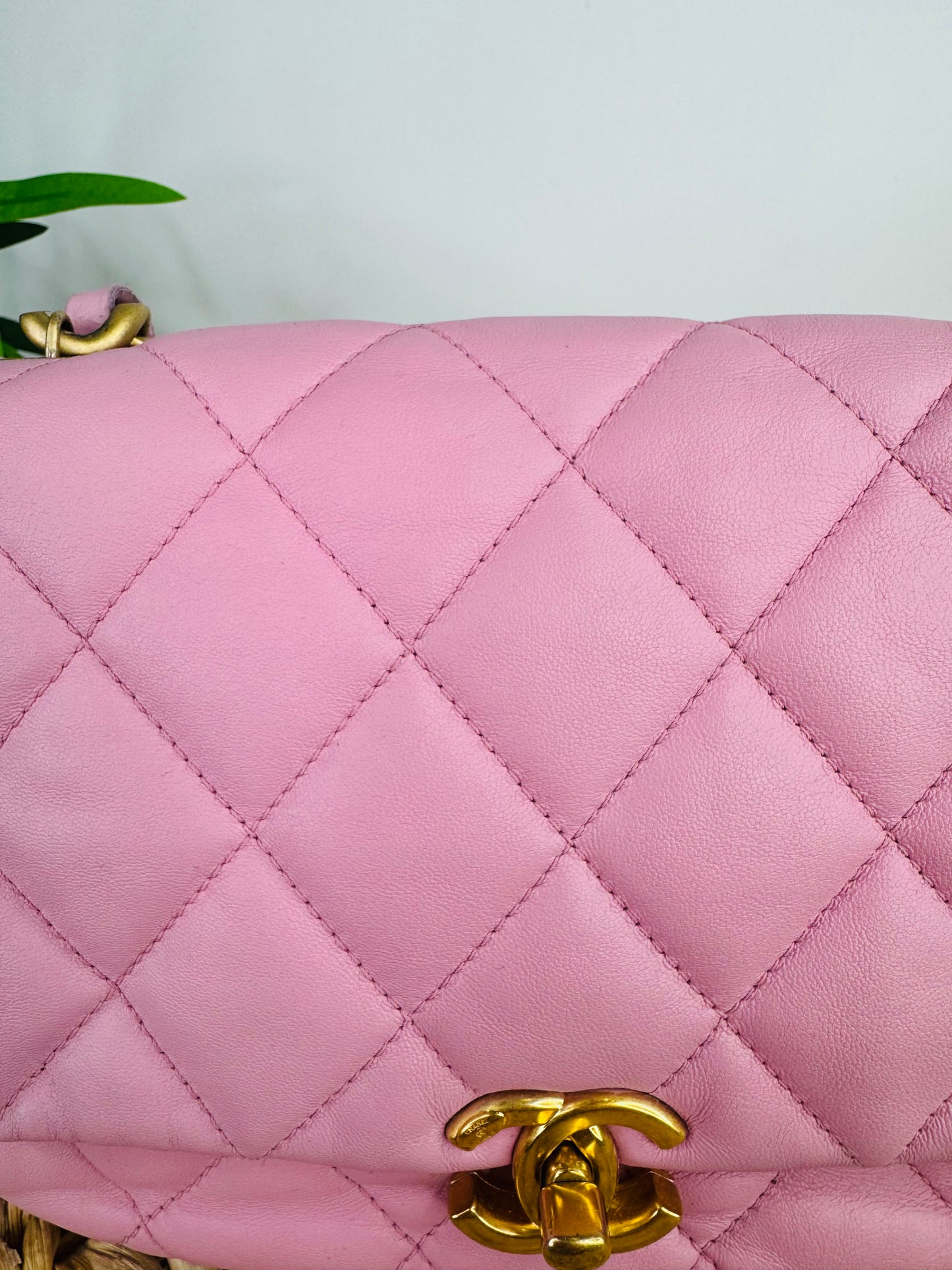 Quilted Leather Lacquered Chain Flap Bag