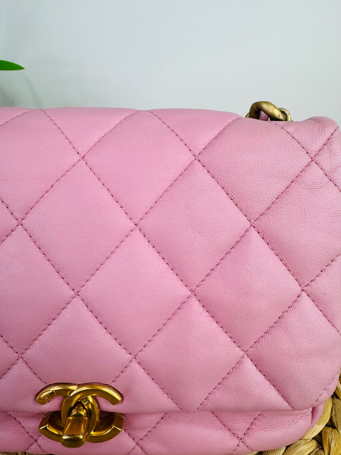 Quilted Leather Lacquered Chain Flap Bag