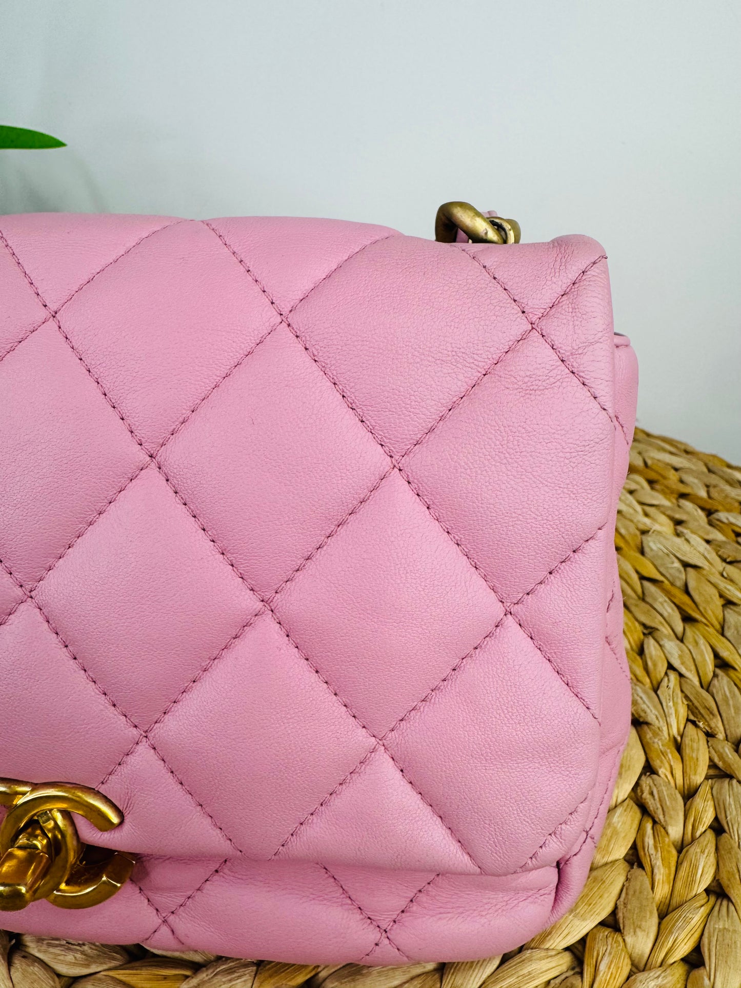 Quilted Leather Lacquered Chain Flap Bag
