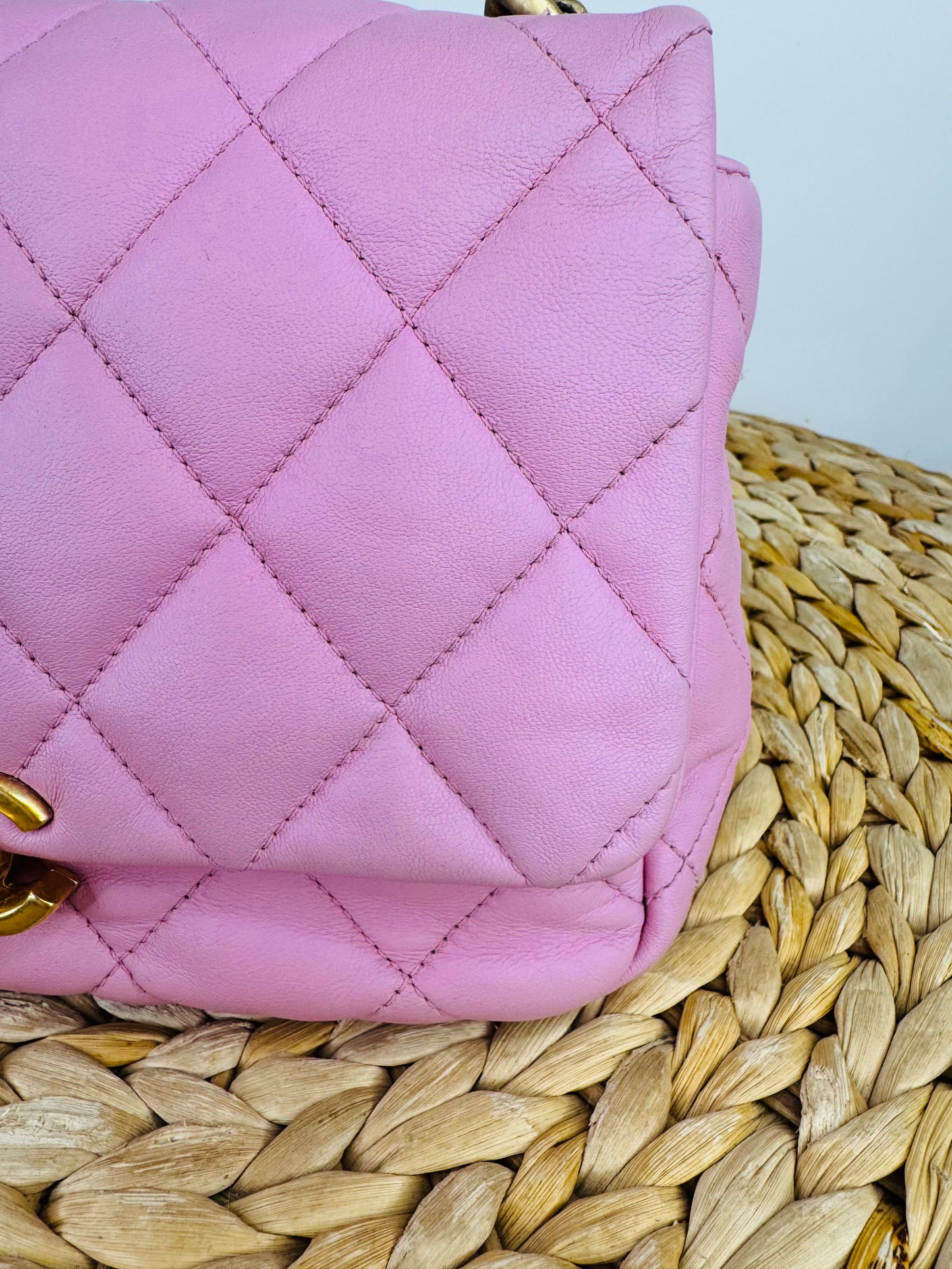 Quilted Leather Lacquered Chain Flap Bag