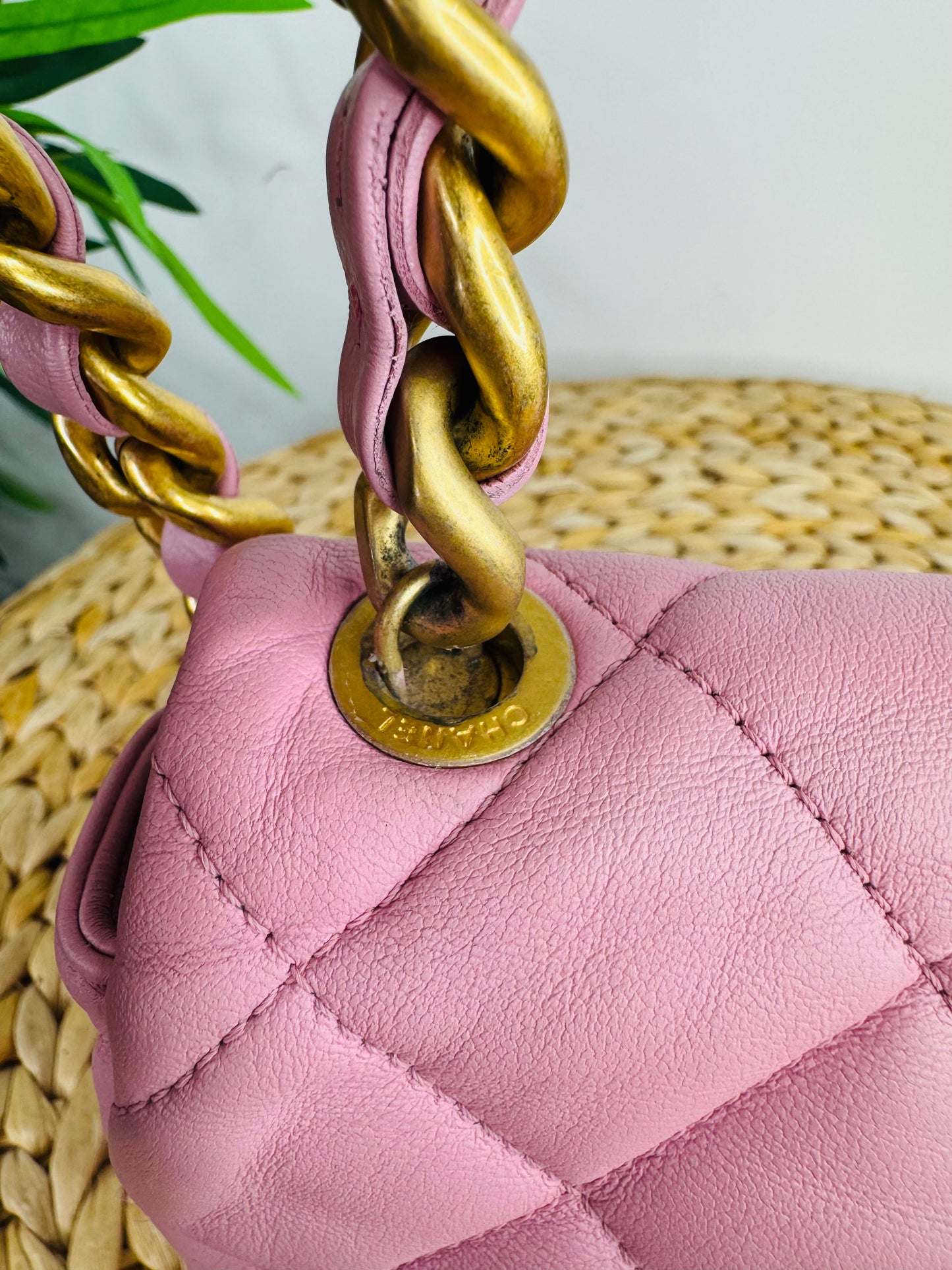 Quilted Leather Lacquered Chain Flap Bag