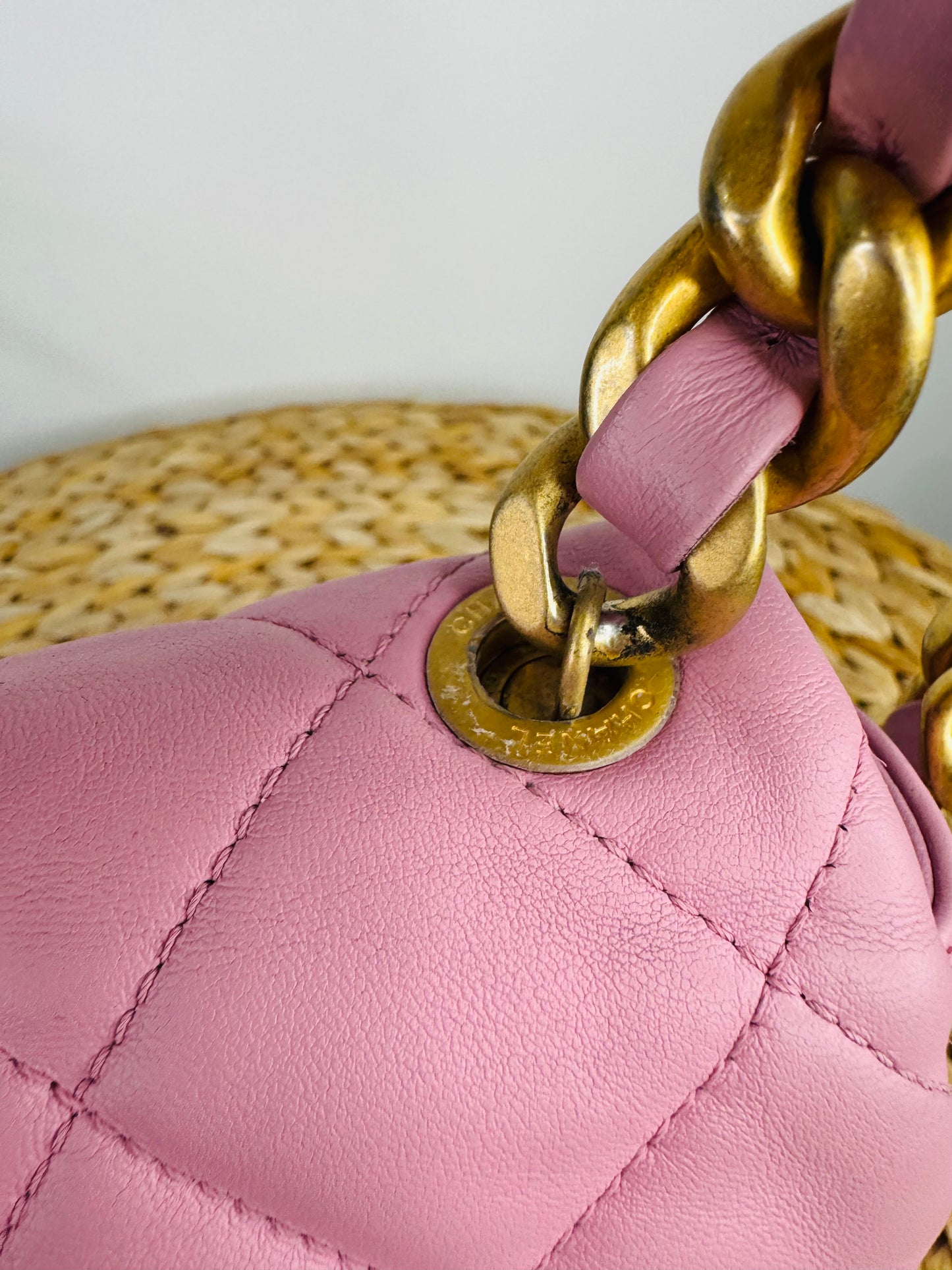 Quilted Leather Lacquered Chain Flap Bag