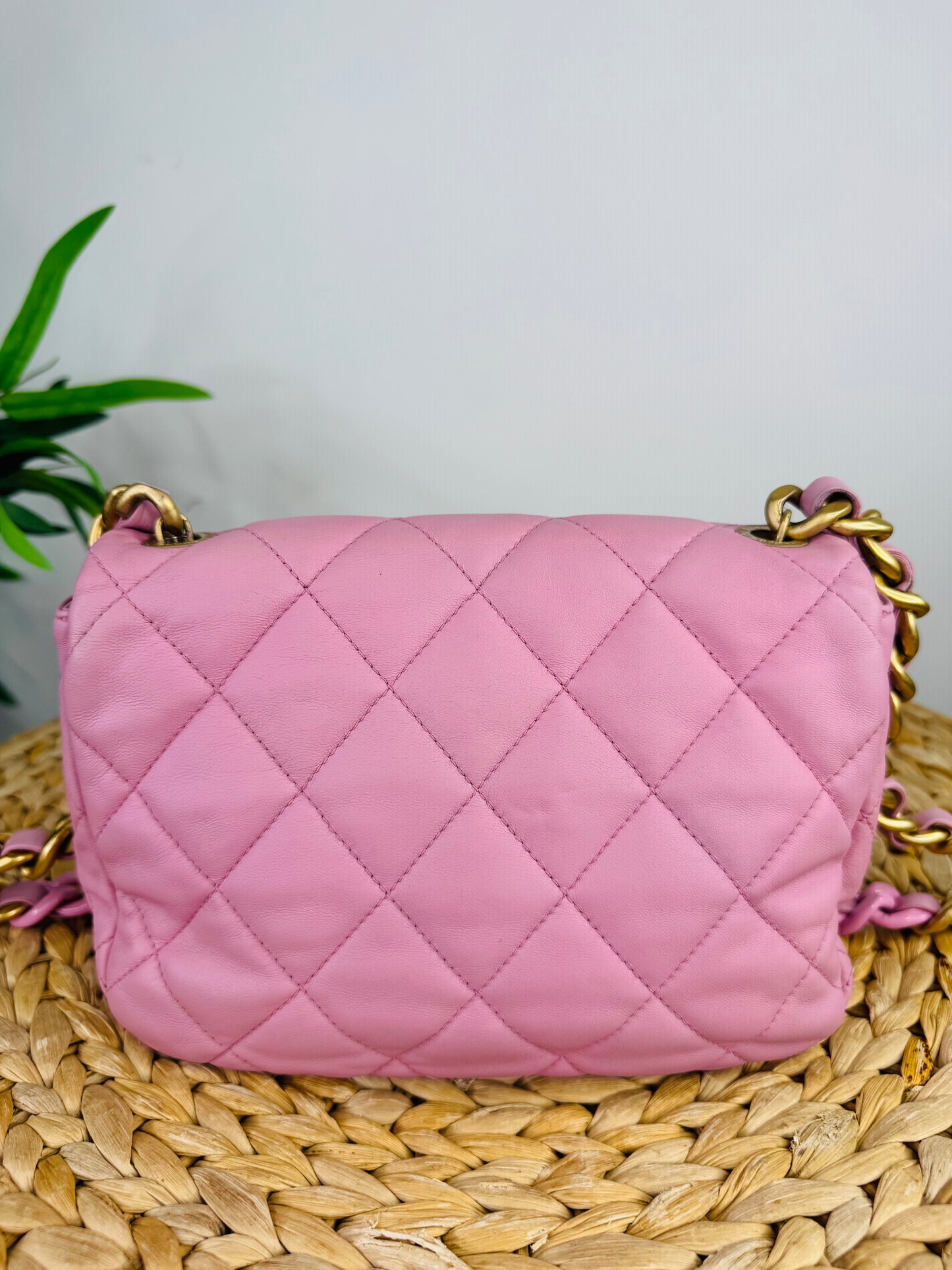 Quilted Leather Lacquered Chain Flap Bag