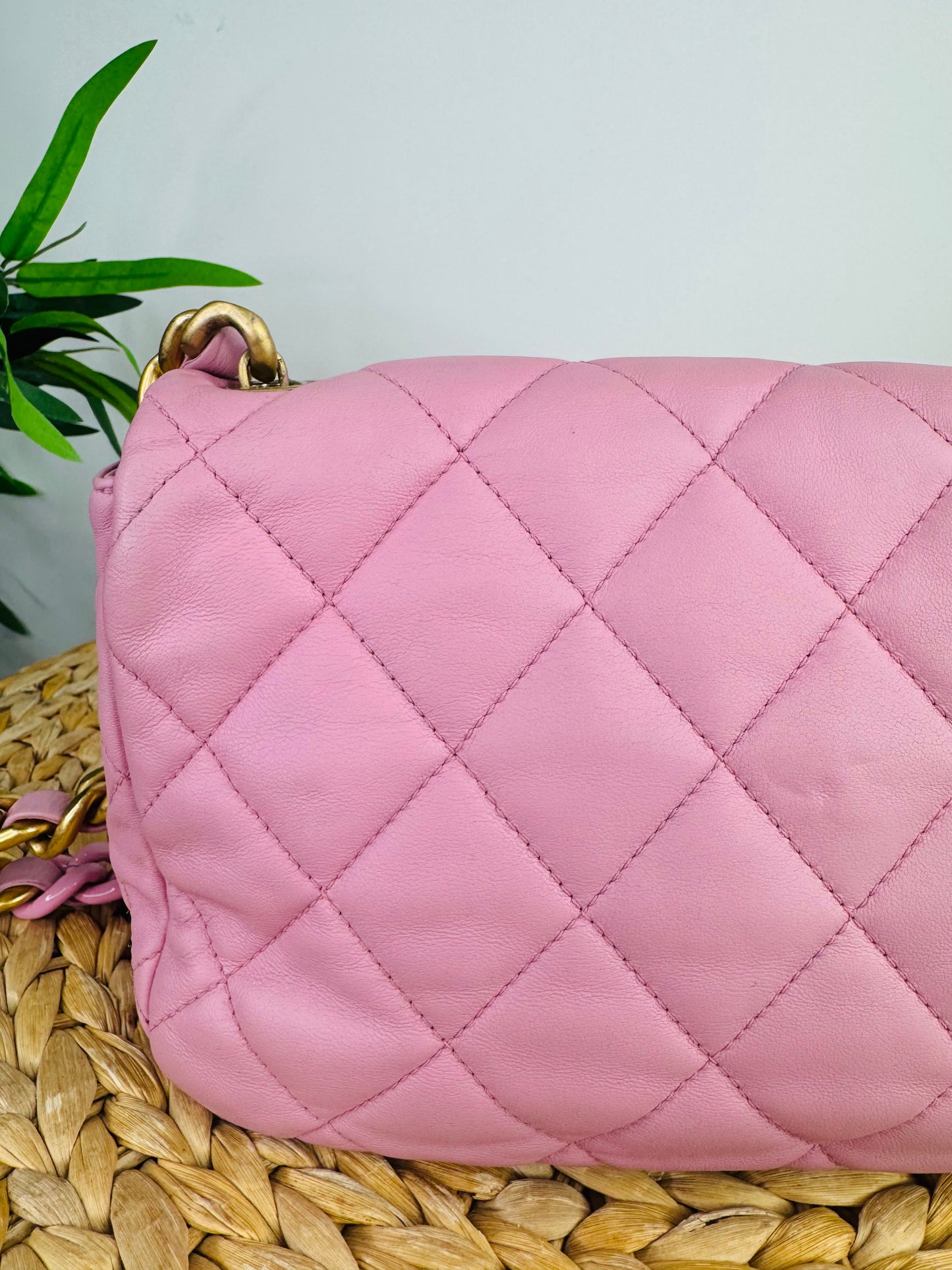 Quilted Leather Lacquered Chain Flap Bag