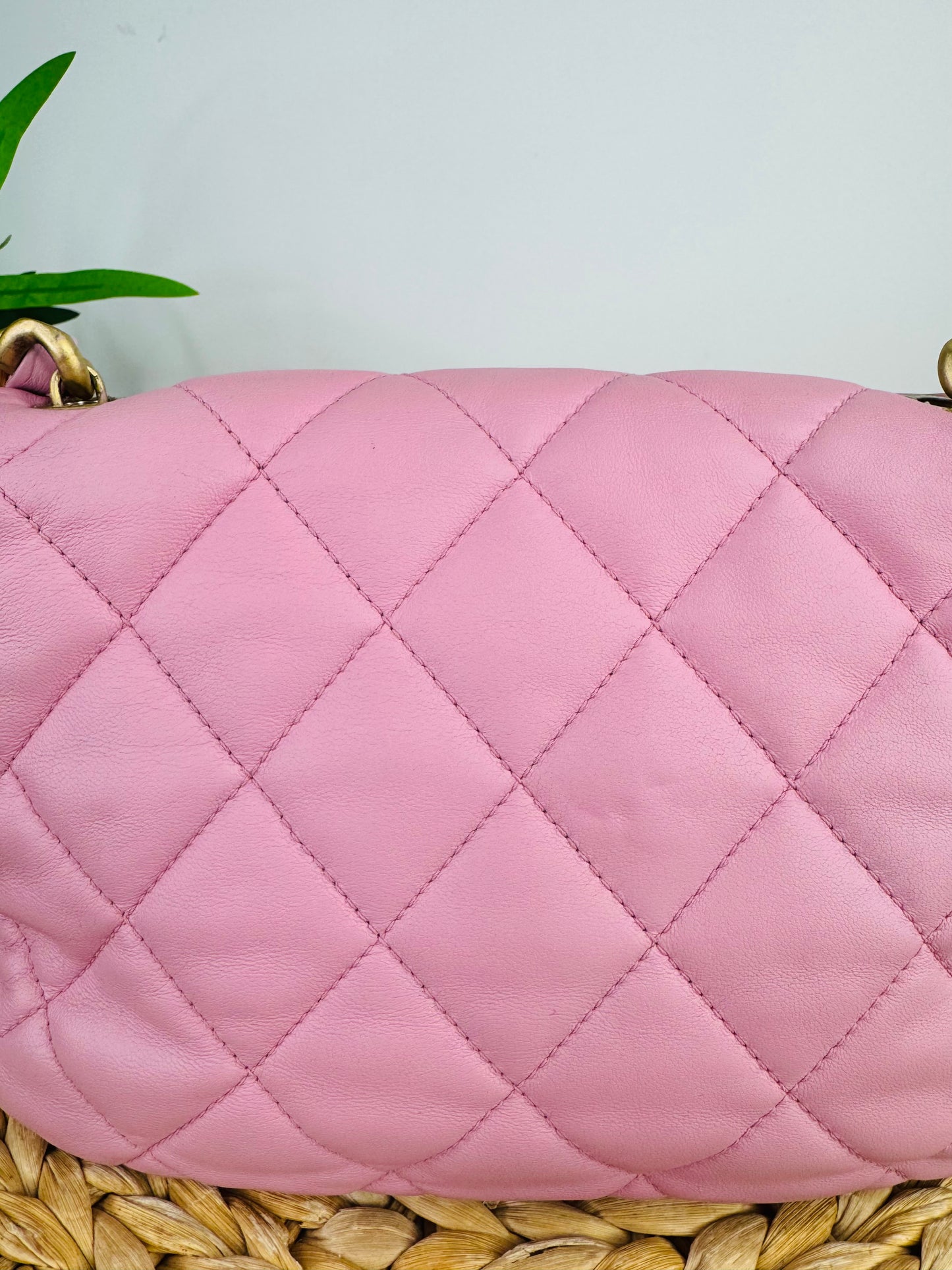 Quilted Leather Lacquered Chain Flap Bag