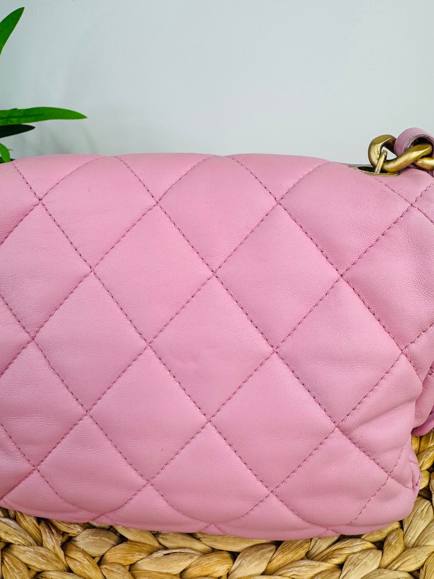 Quilted Leather Lacquered Chain Flap Bag