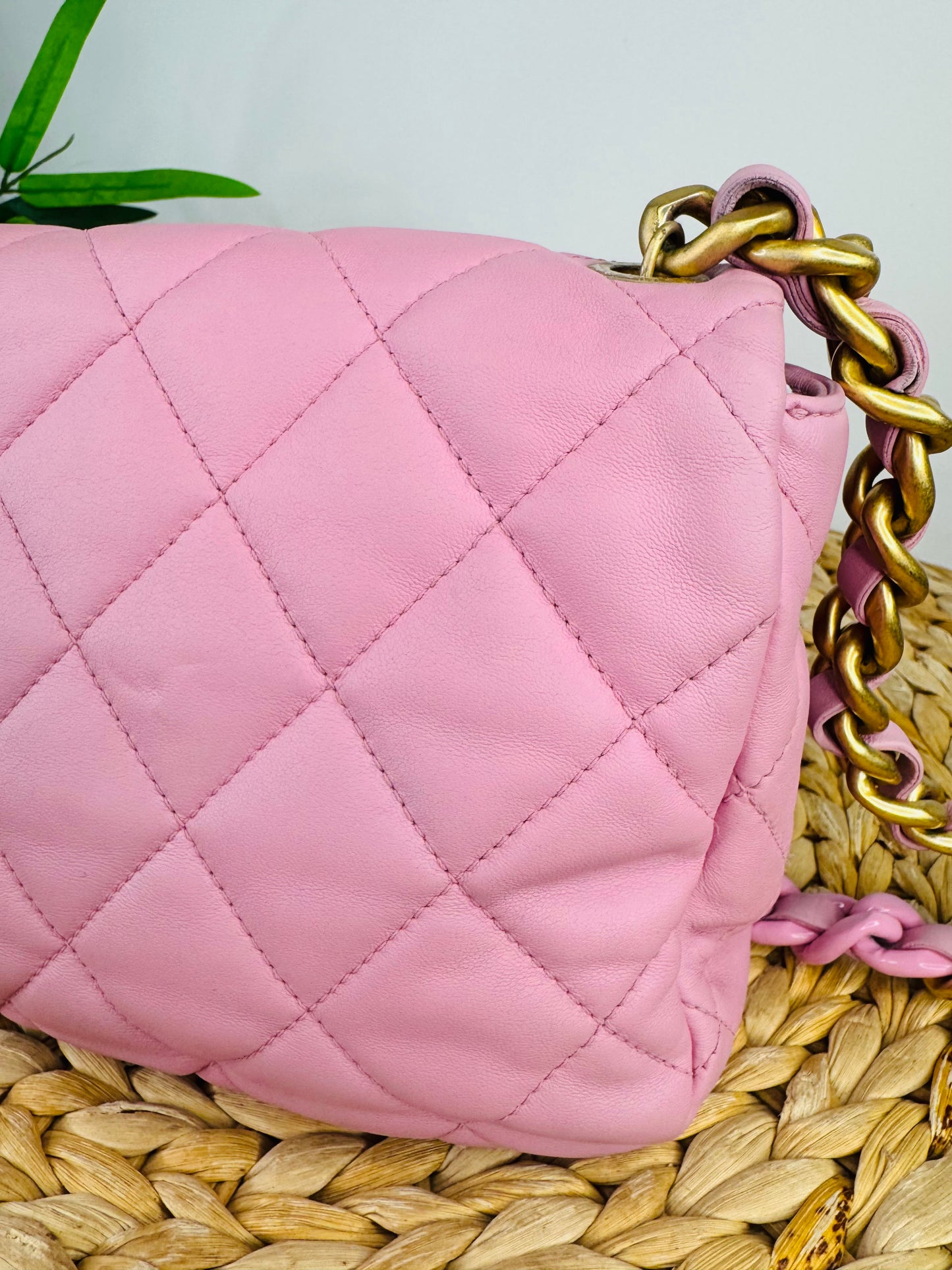 Quilted Leather Lacquered Chain Flap Bag