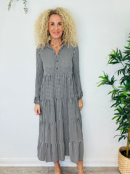 Tiered Check Dress - Size 36