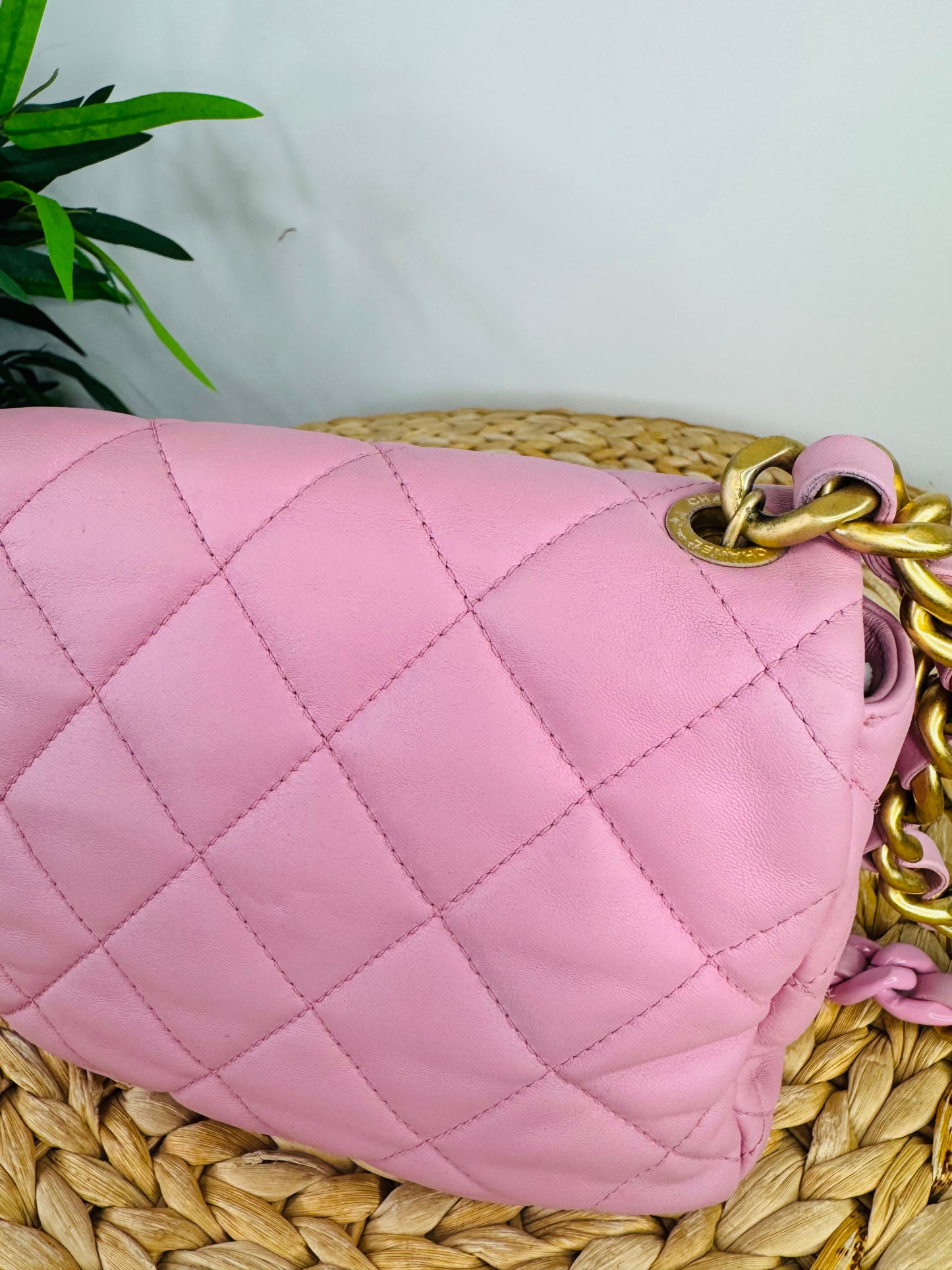 Quilted Leather Lacquered Chain Flap Bag