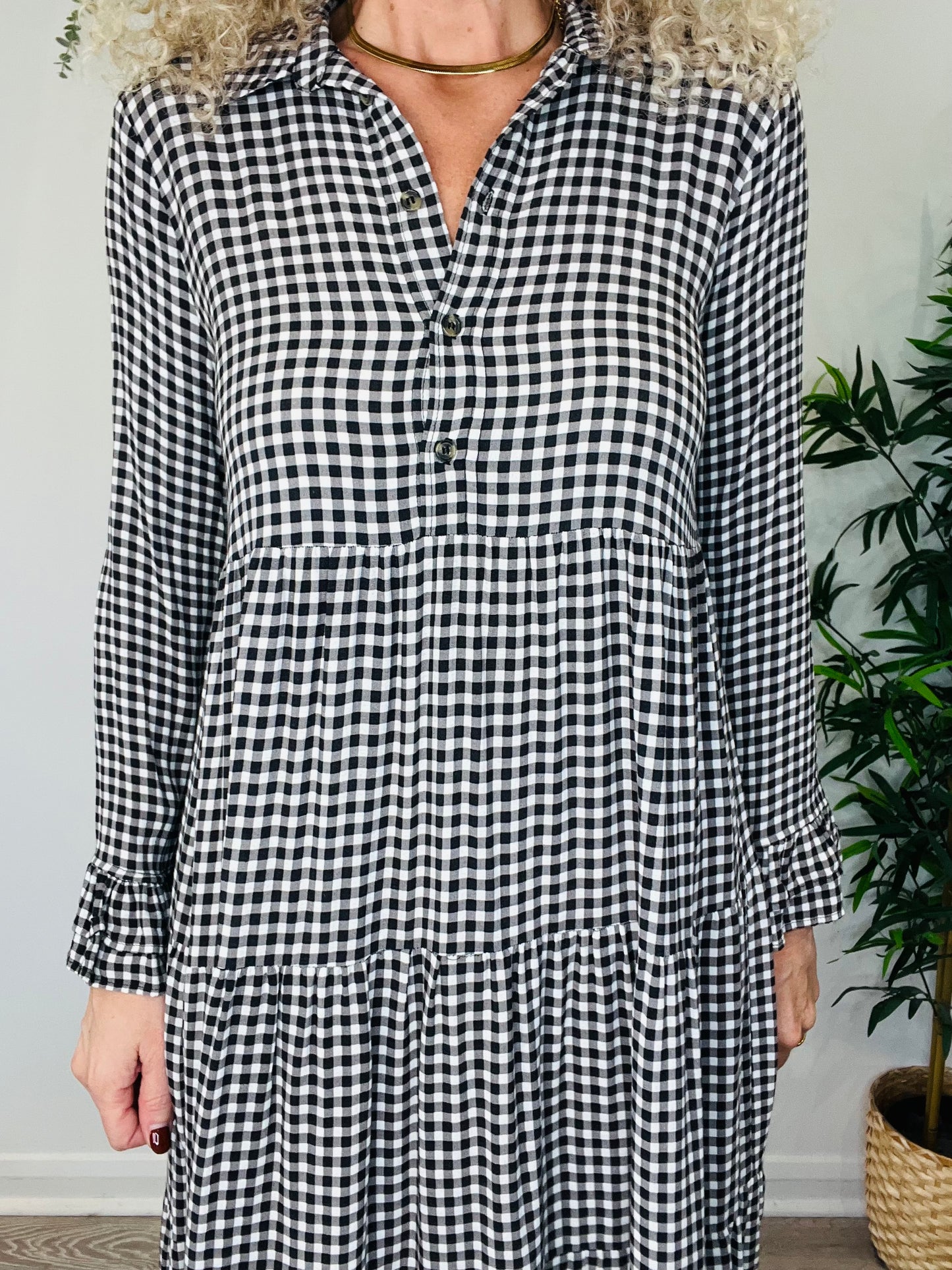 Tiered Check Dress - Size 36