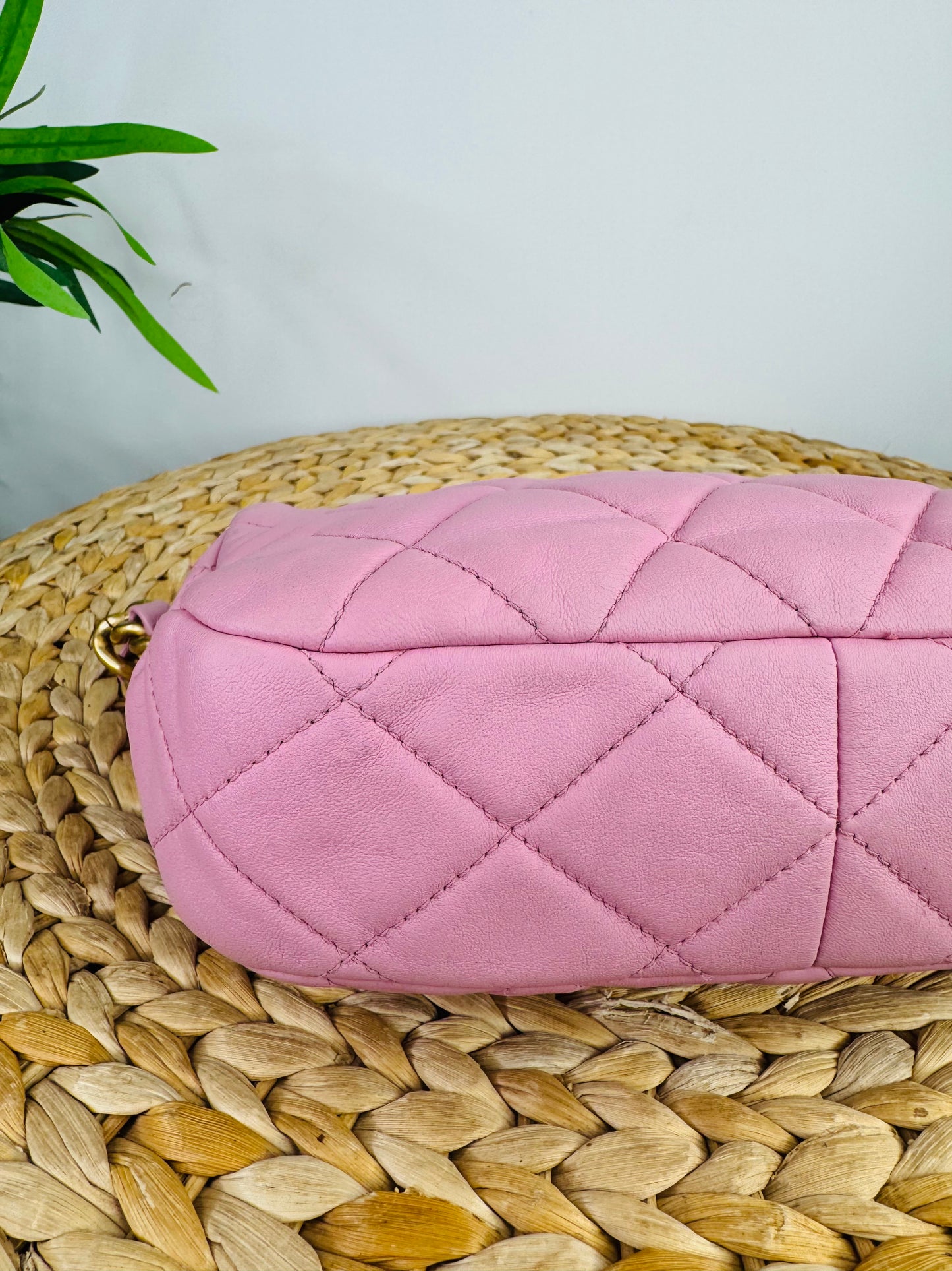 Quilted Leather Lacquered Chain Flap Bag