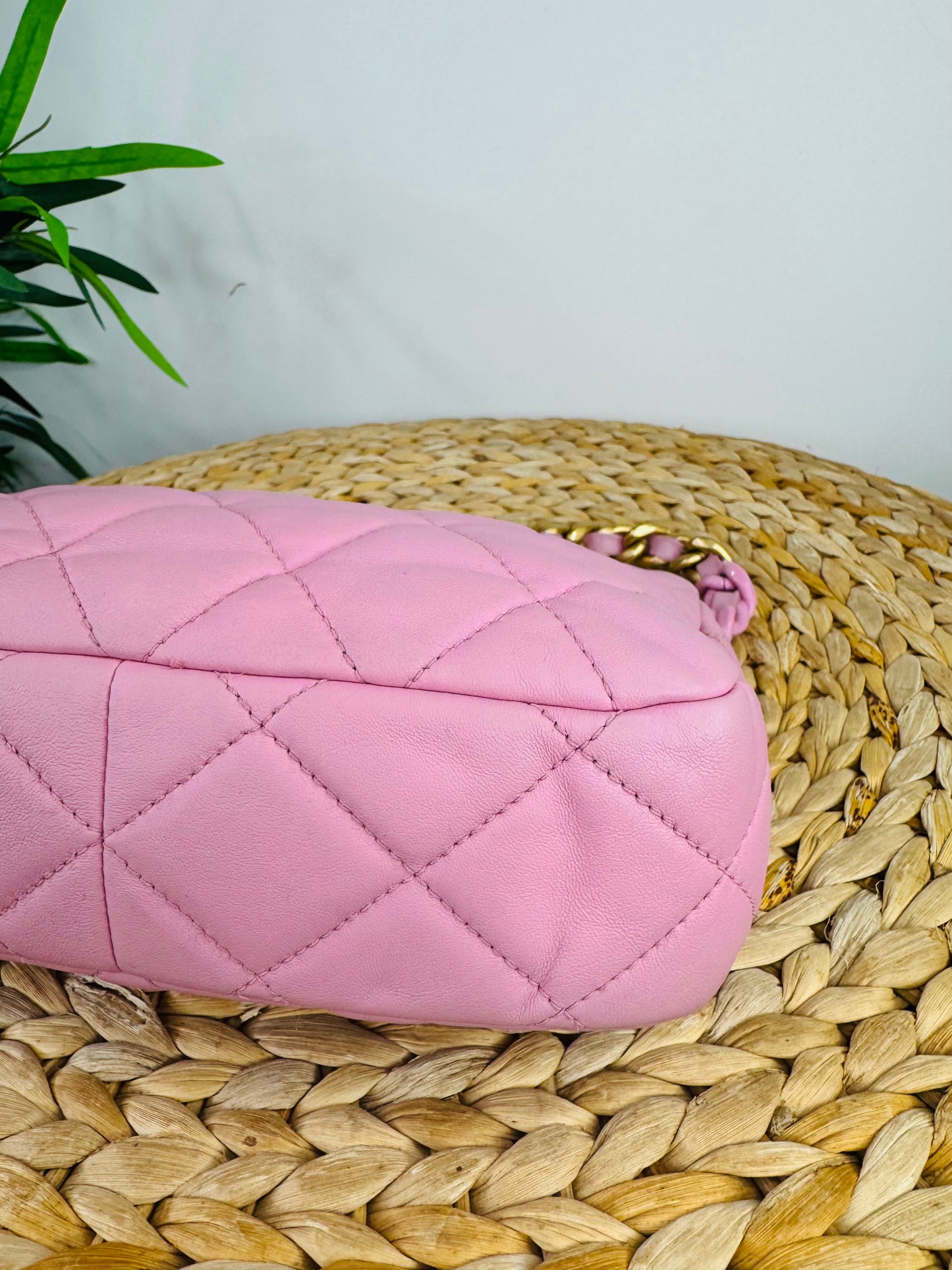 Quilted Leather Lacquered Chain Flap Bag