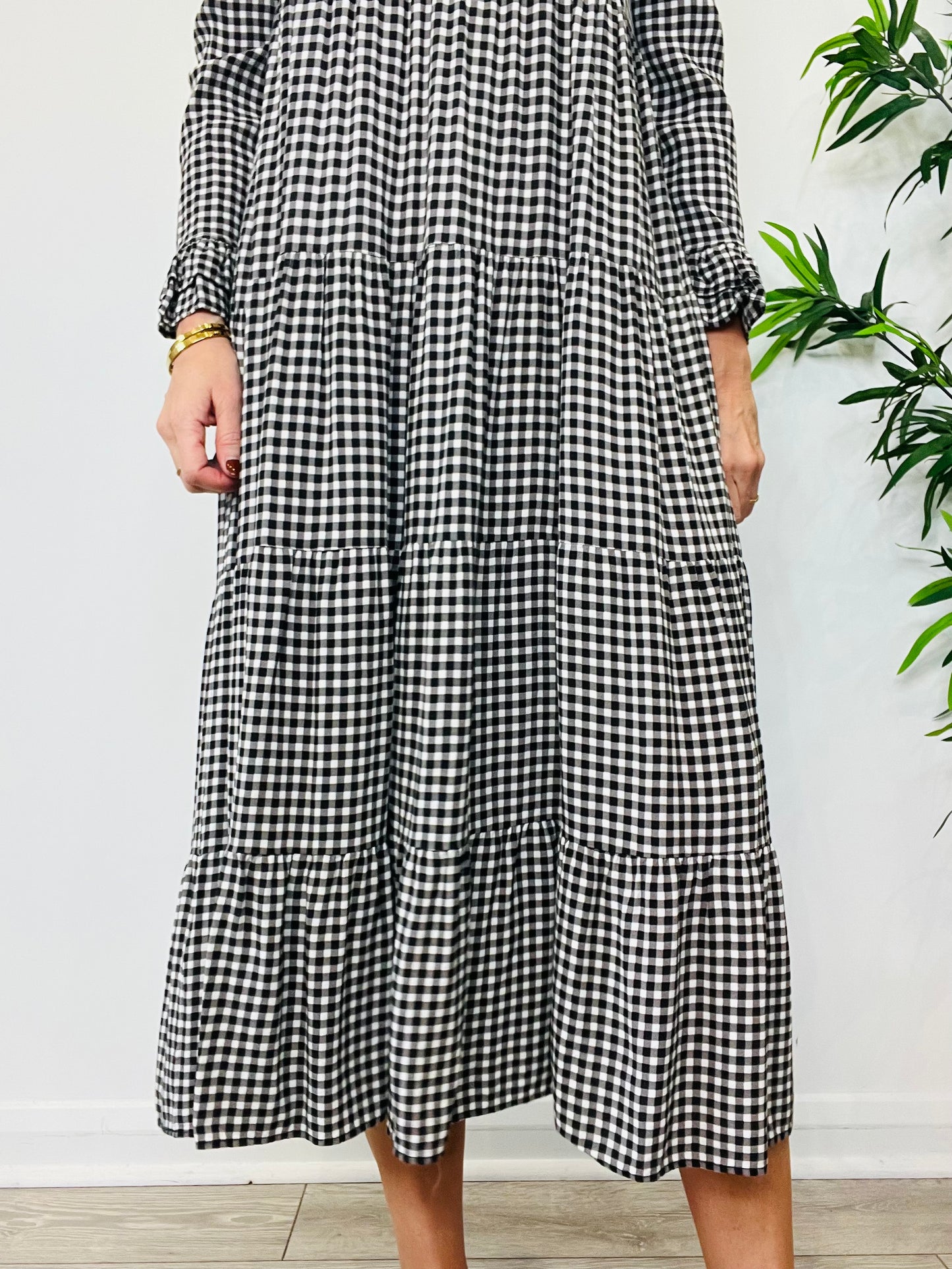 Tiered Check Dress - Size 36