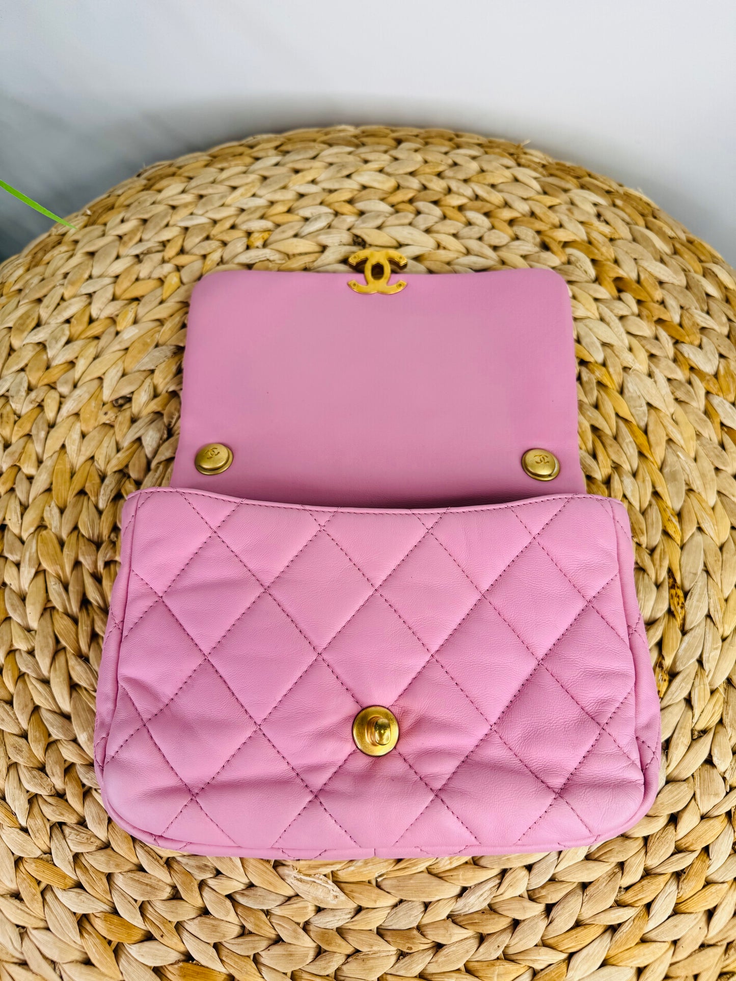 Quilted Leather Lacquered Chain Flap Bag