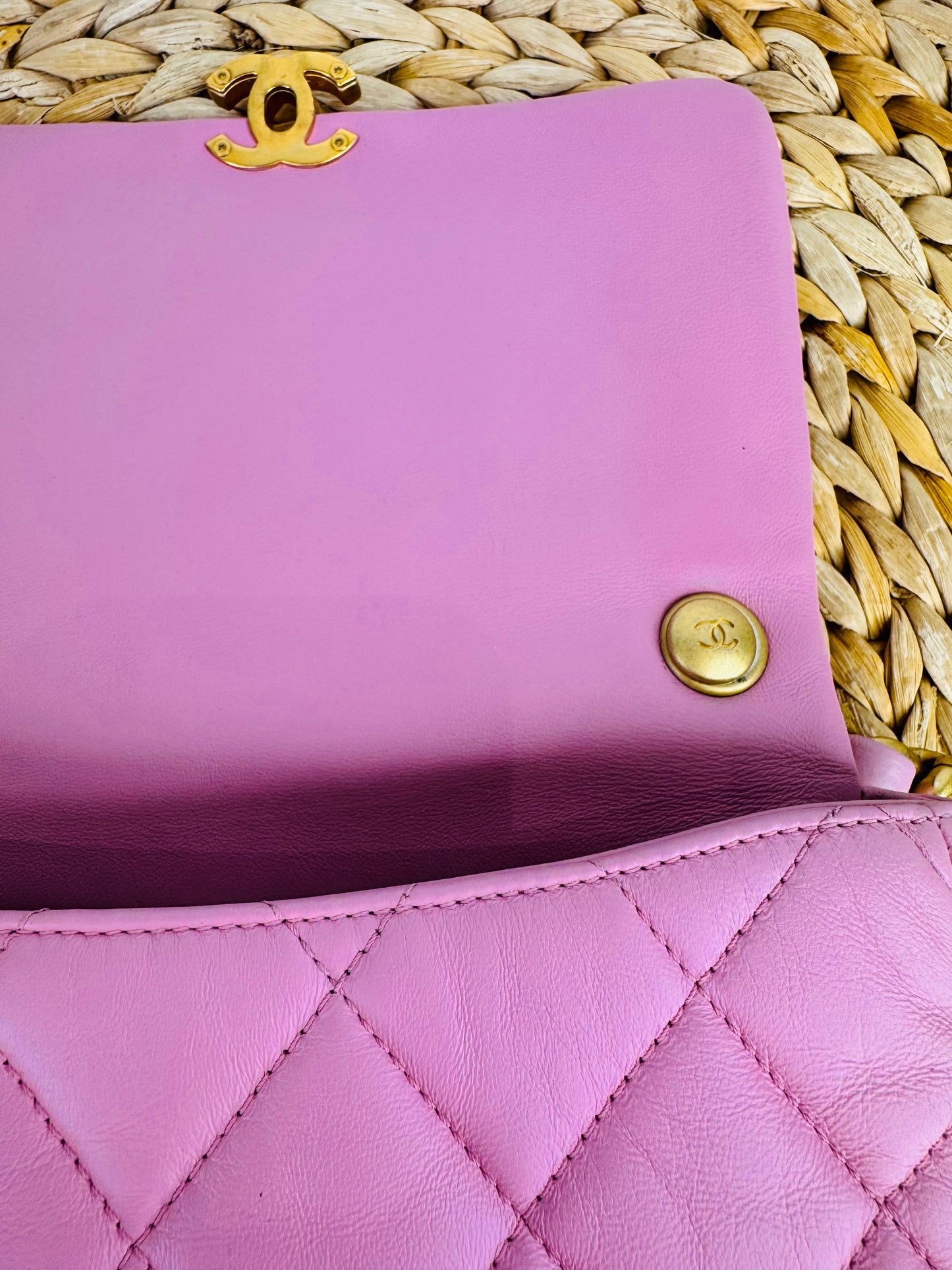 Quilted Leather Lacquered Chain Flap Bag